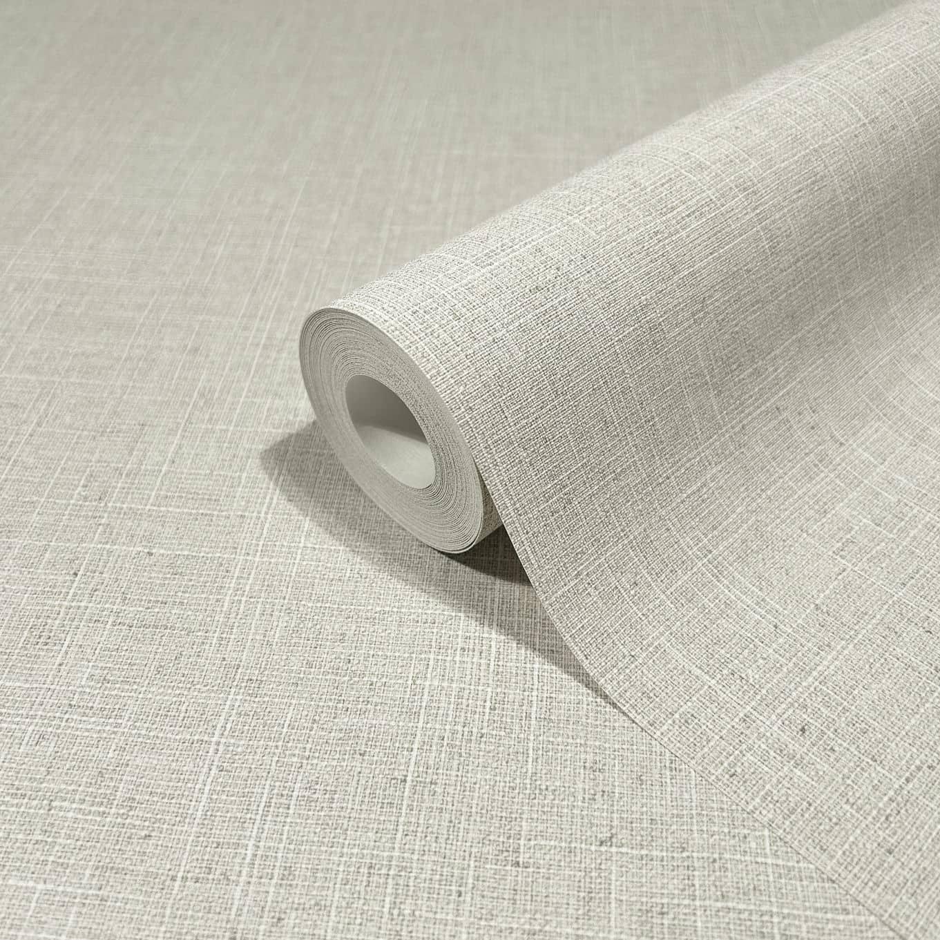 Vliesbehang in textiel effen look grijs, beige effen