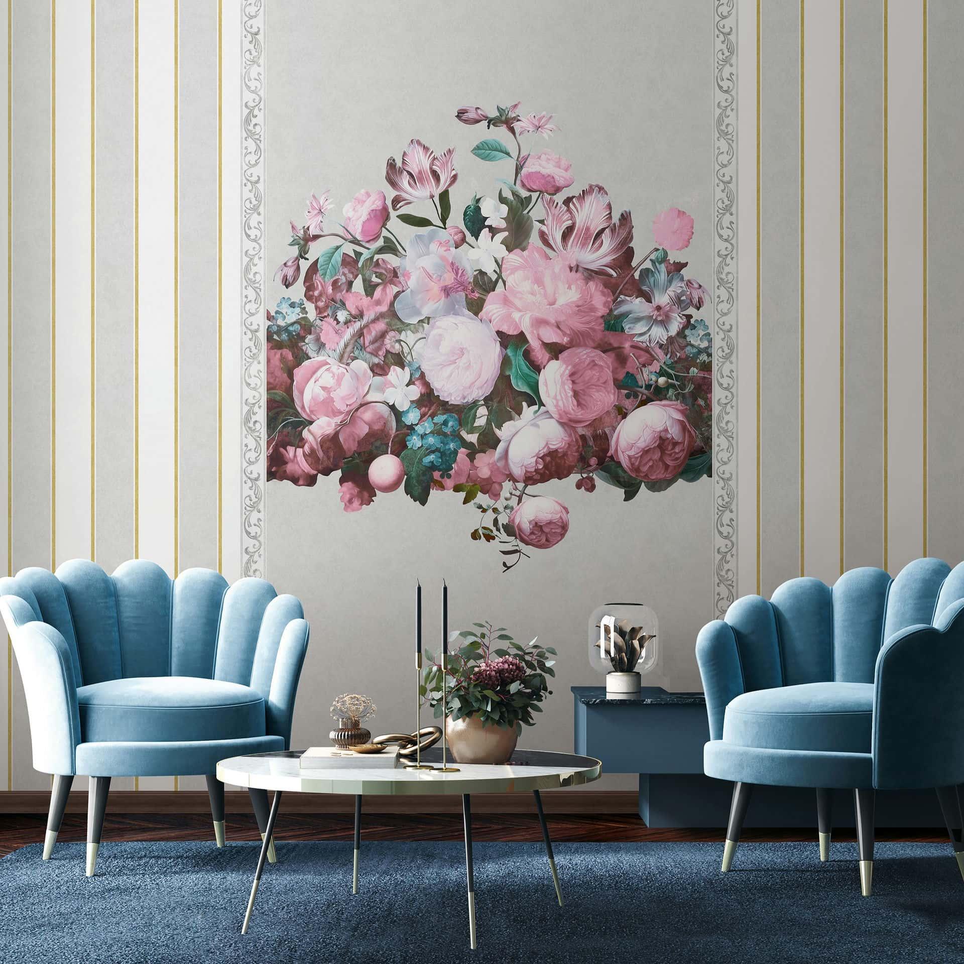 Bloemenmotief Fotobehang Floral Classic, Romantic mat in grijs 2,70 x 1,59m