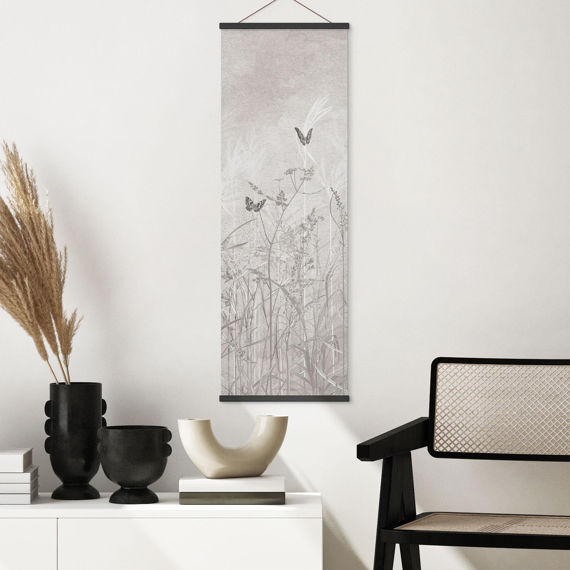 Stoffbild Wildblumenwiese mit Schmetterlingen im skandinavischen Design - Ms Tiff - Panorama
