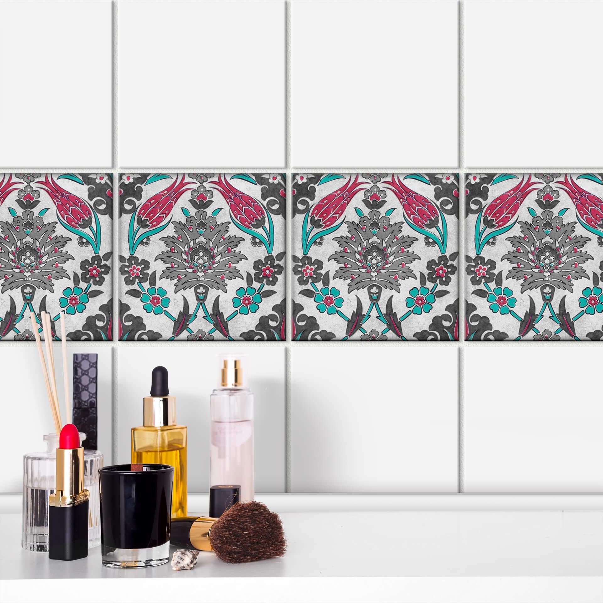 Azulejos Adhesivos Guirnalda de flores orientales - lote de 12