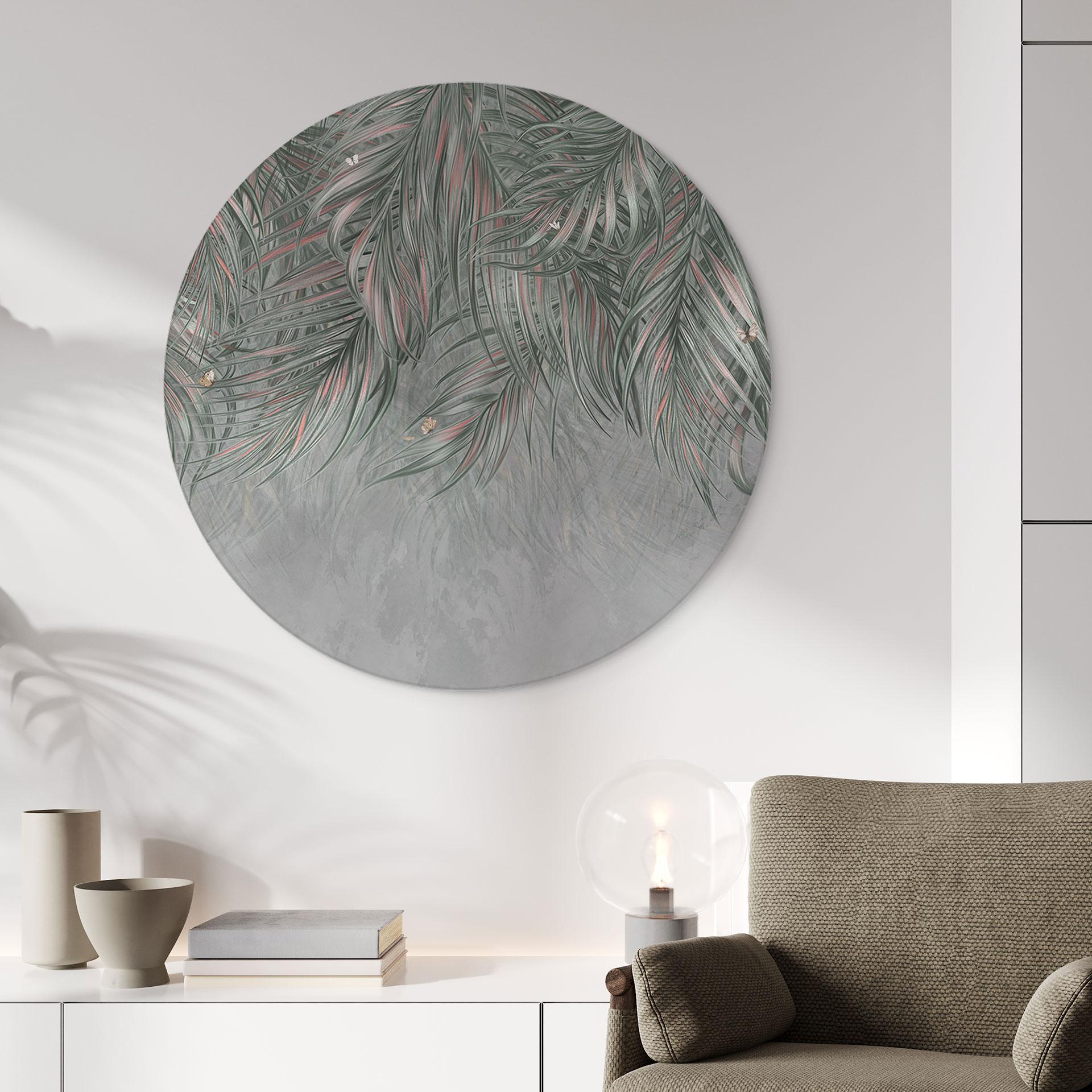 Wandbild Exotische Palmenblätter Pink-grün - Ms Tiff - Alu-Dibond Rund