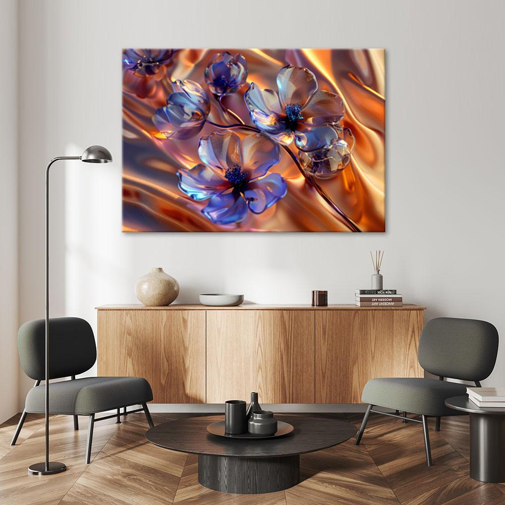 Canvasbillede, Glasblomster på en gylden baggrund