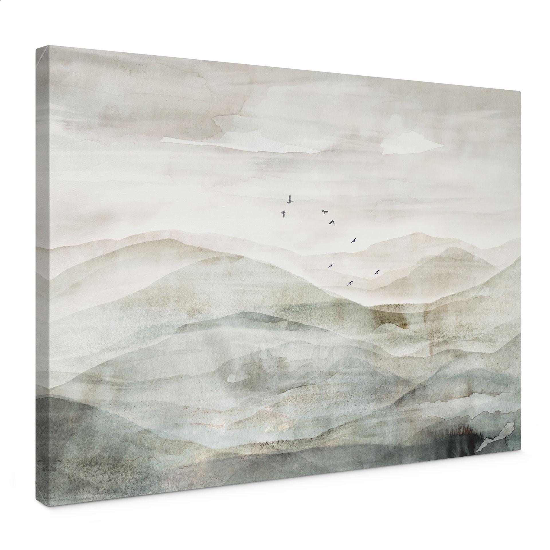 Canvas schilderij Nevelig berglandschap aquarel - Ms Tiff