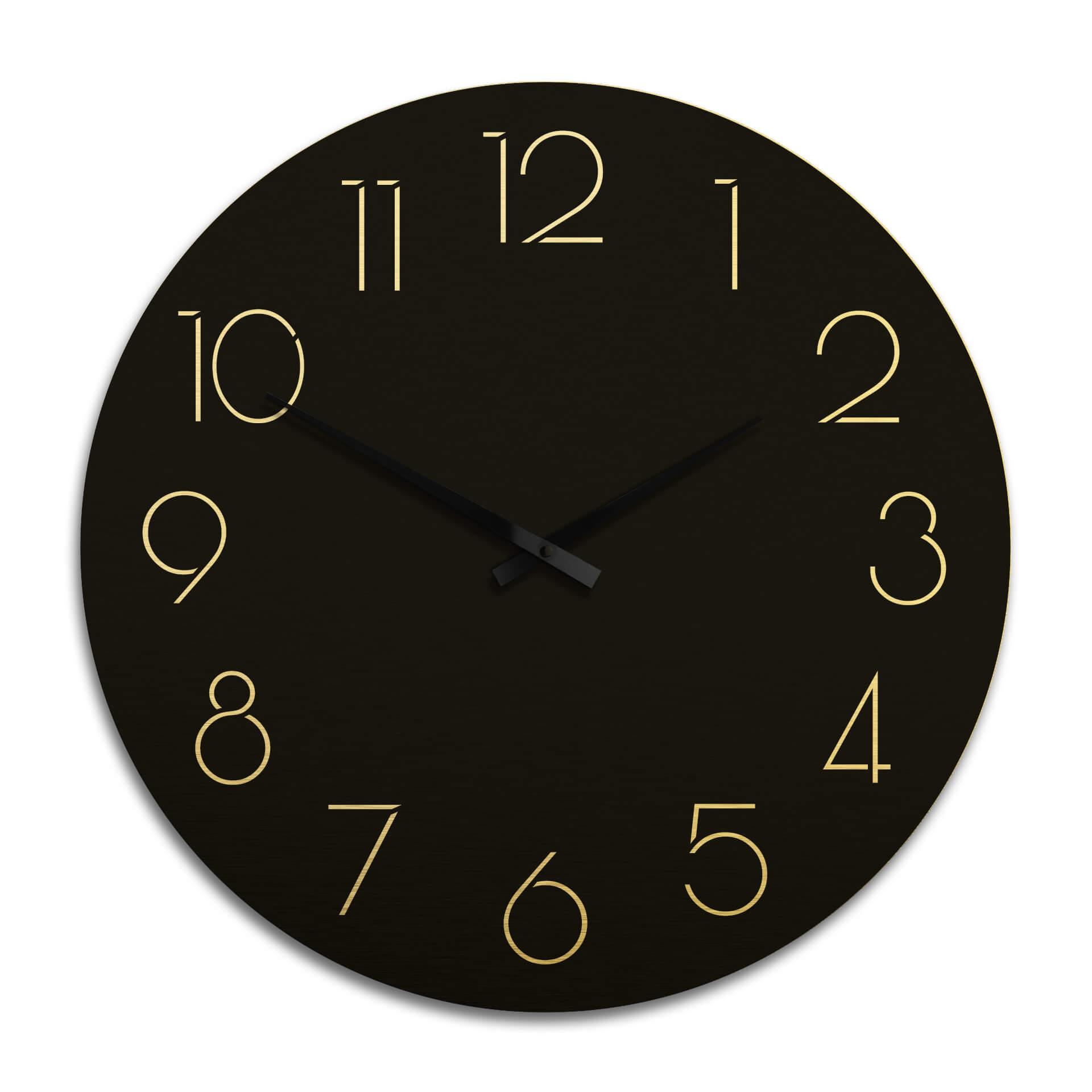 Horloge murale XXL en Alu-Dibond - Dorée - Moderne noire avec chiffres - Ø 70 cm