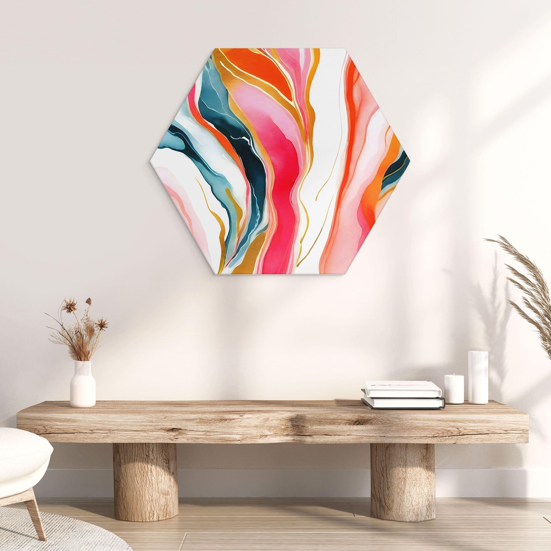 Hexagon Dibond Farverig abstrakt marmorering - Gokhale