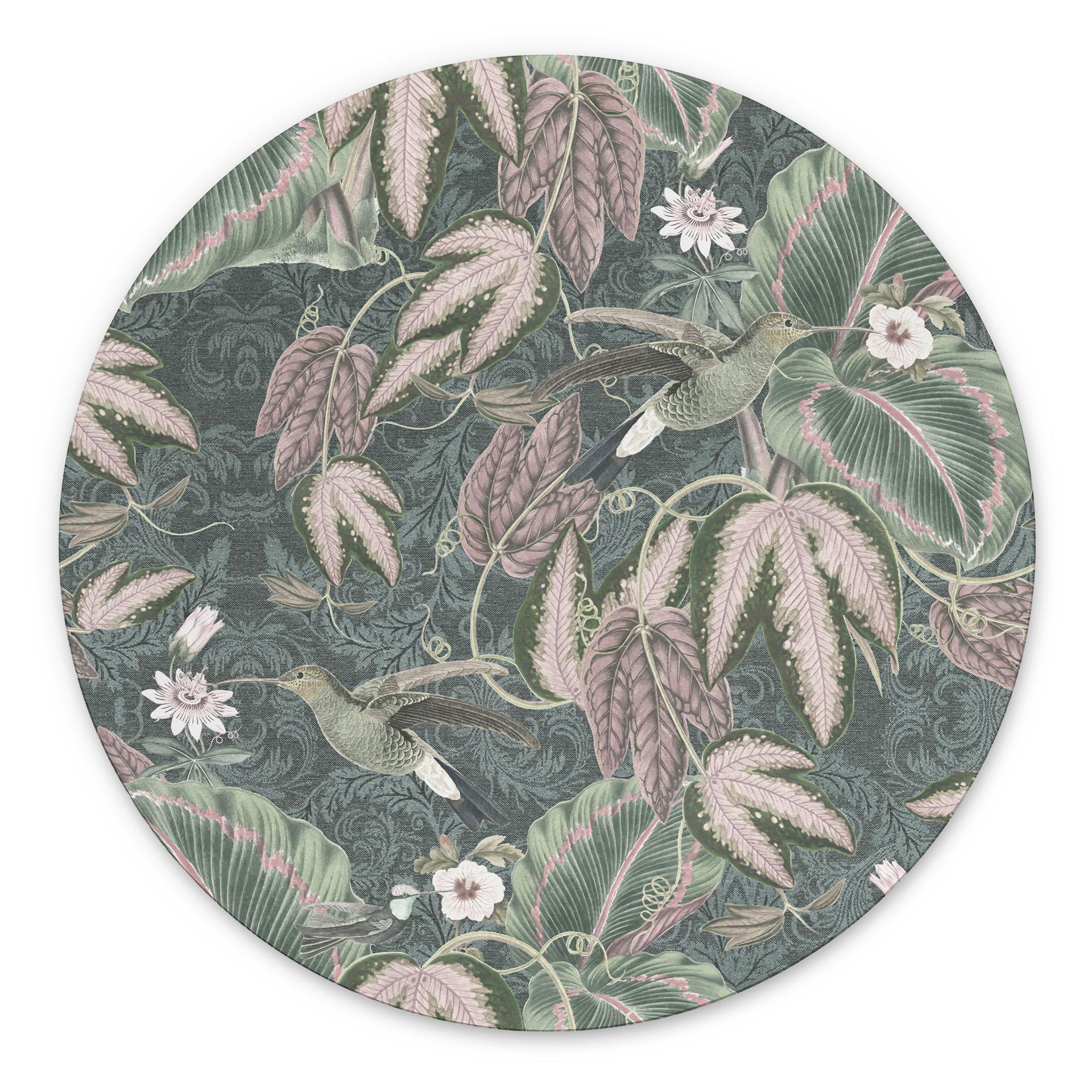 Billede af kolibri i en tropisk skov - Bloomery Decor - rund – print på aluminium (Alu-Dibond)