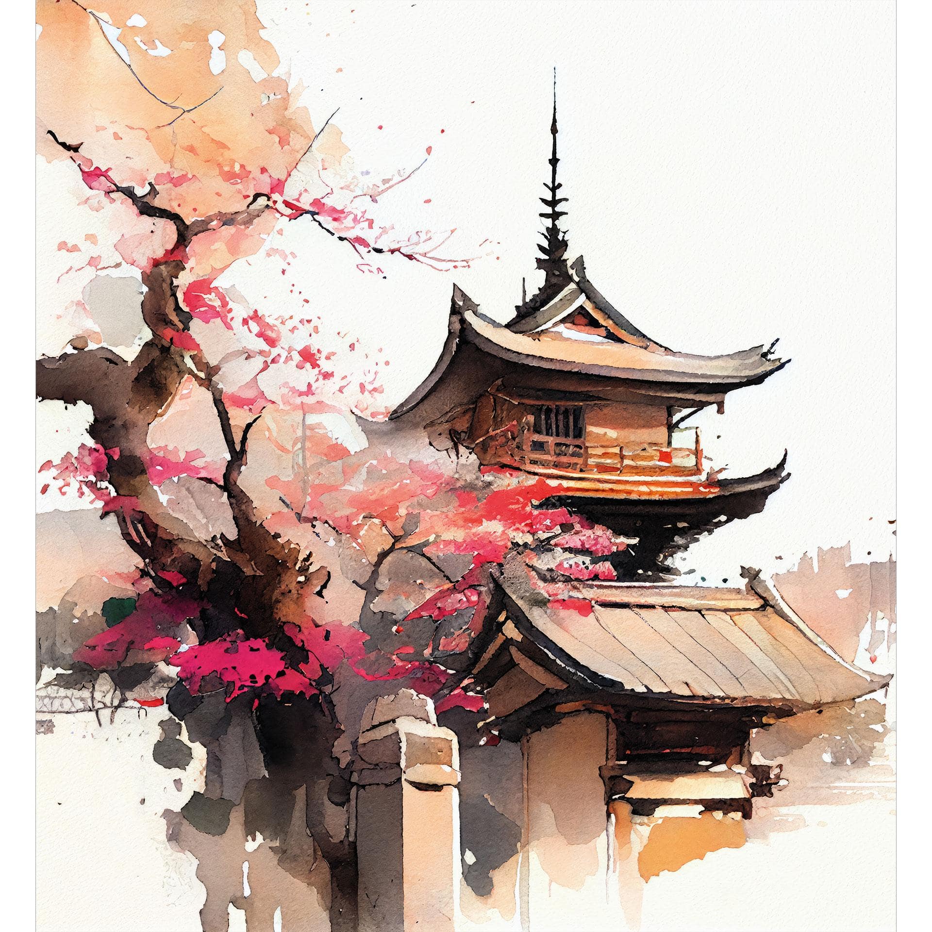 Fototapete Japanische Pagode mit Kirschblüten - Jaszke