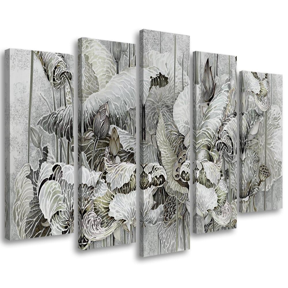5 stykke lærredstryk, Saint Lotus-blomster