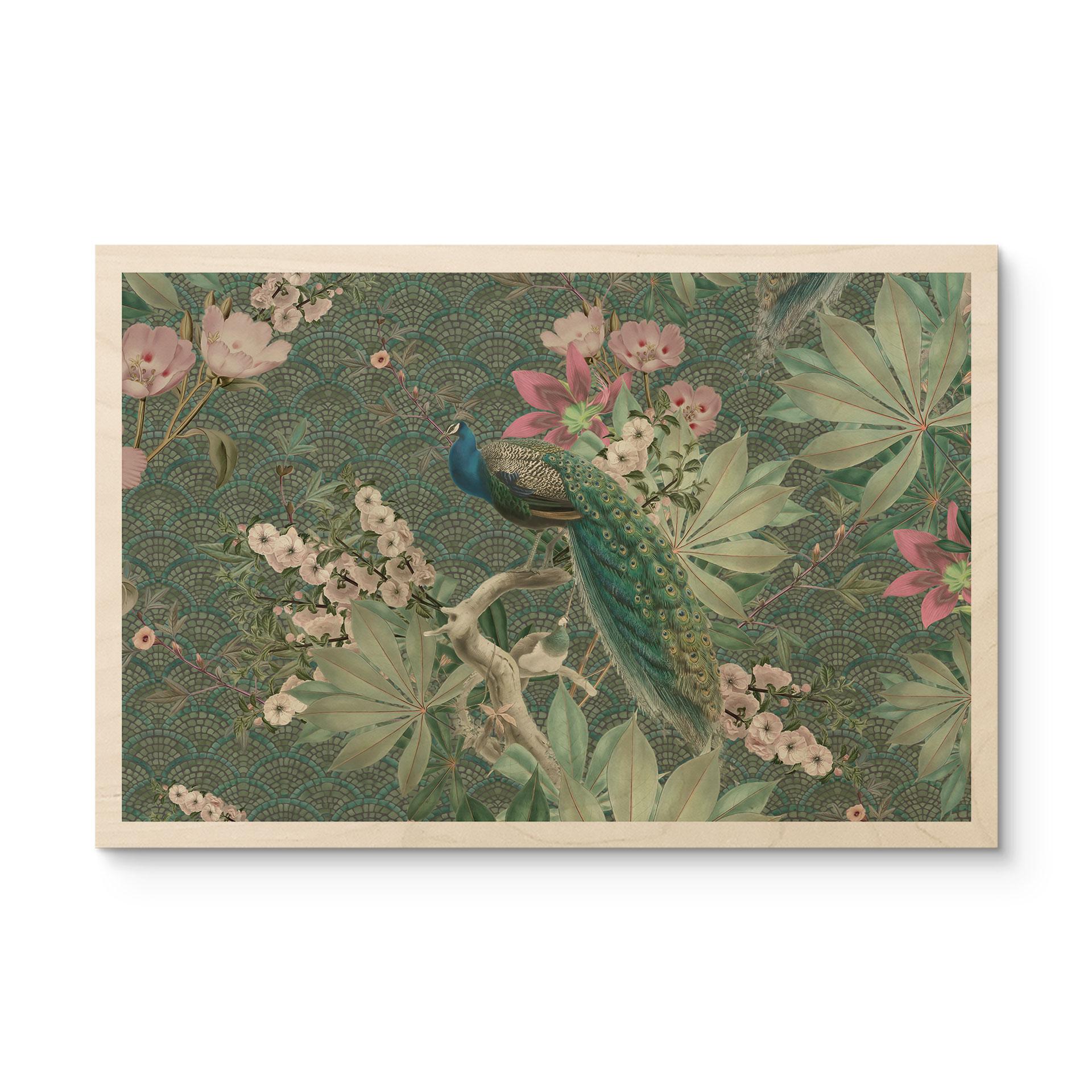 Billede af træ påfugl i tropisk have på mosaik - Bloomery Decor