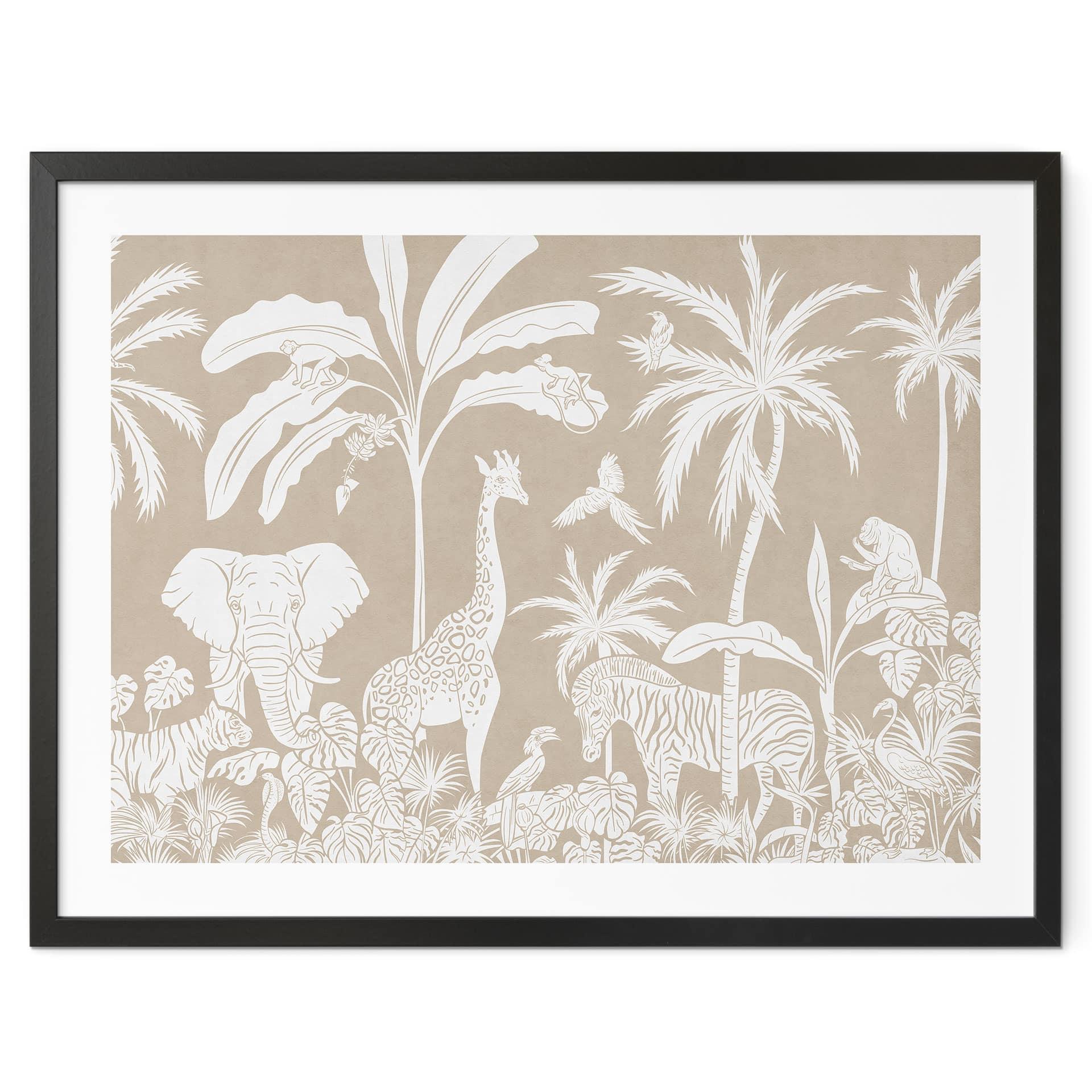 Plakat med jungledrømme - Afrikas vilde dyreliv i brunt - Kikki Belle