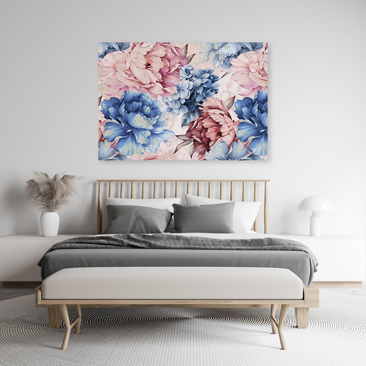Canvasbillede, Pastelfarvede pæonblomster natur