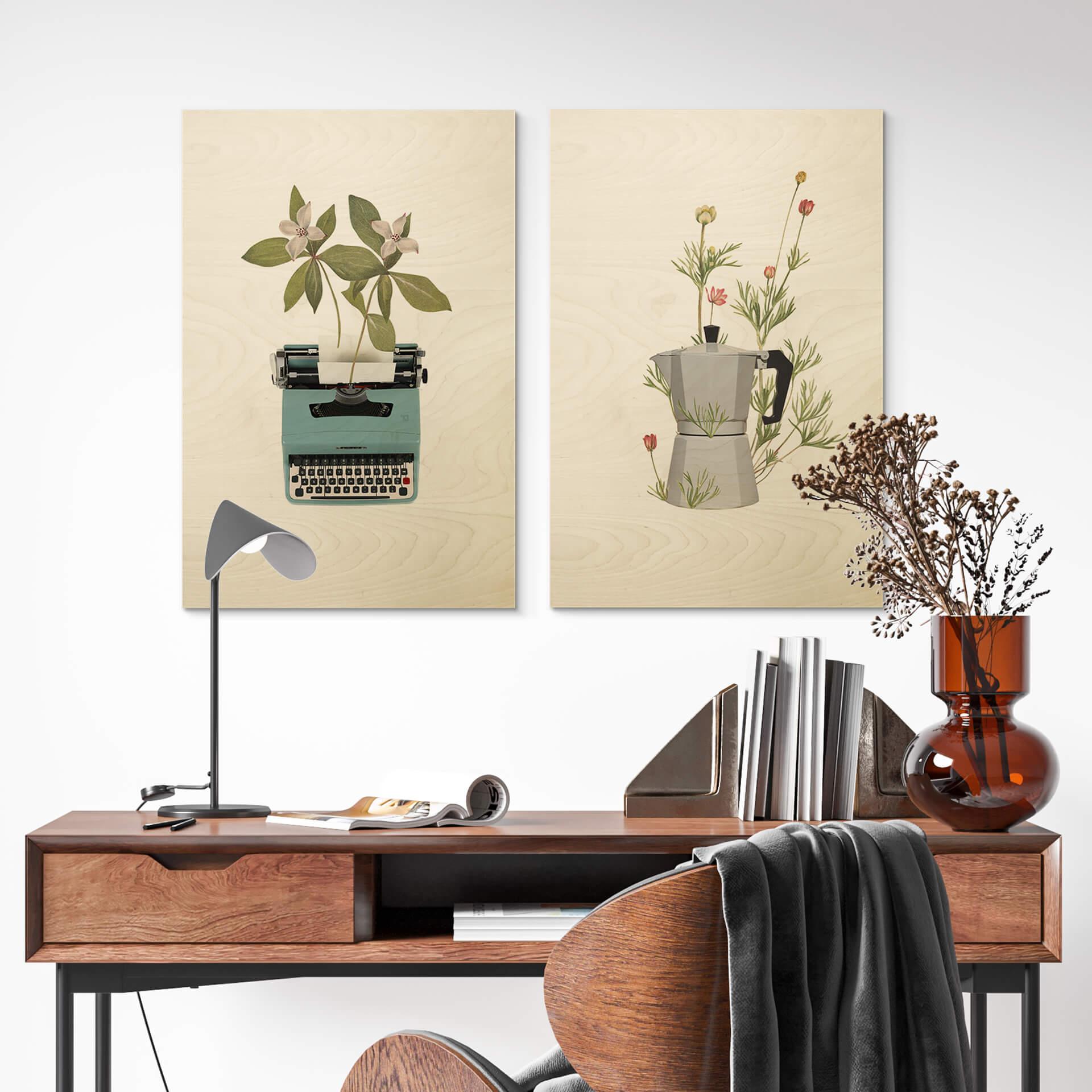 Billede af træ Frida Floral Studio - Botanisk skrivemaskine