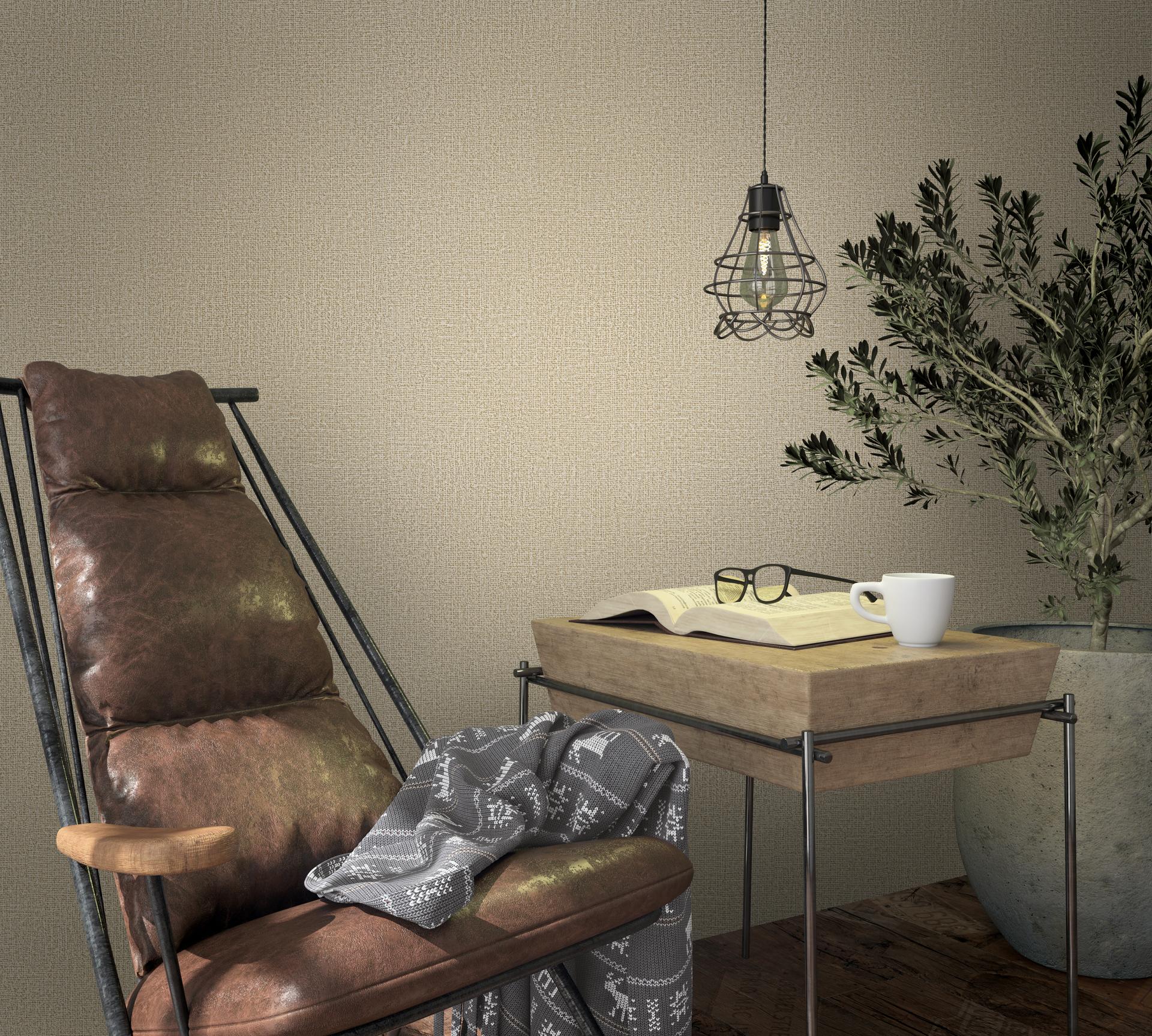 Textielvliesbehang effen beige structuur
