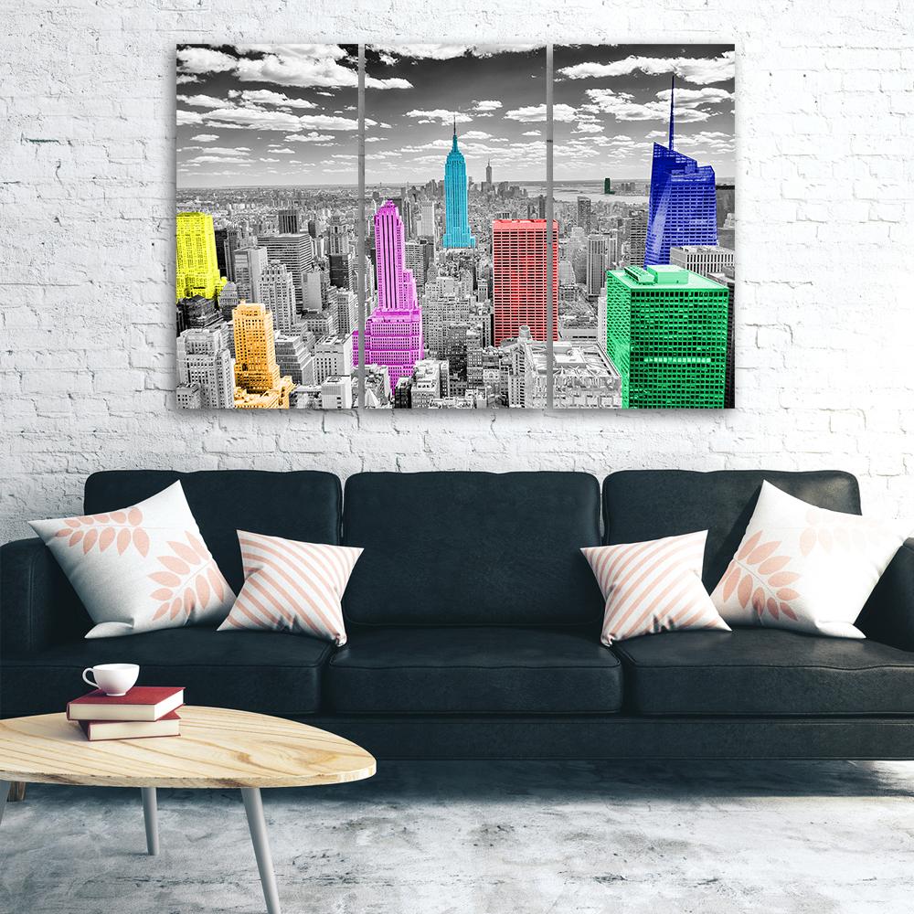 3 stykke lærredstryk, New York City farverigt panorama