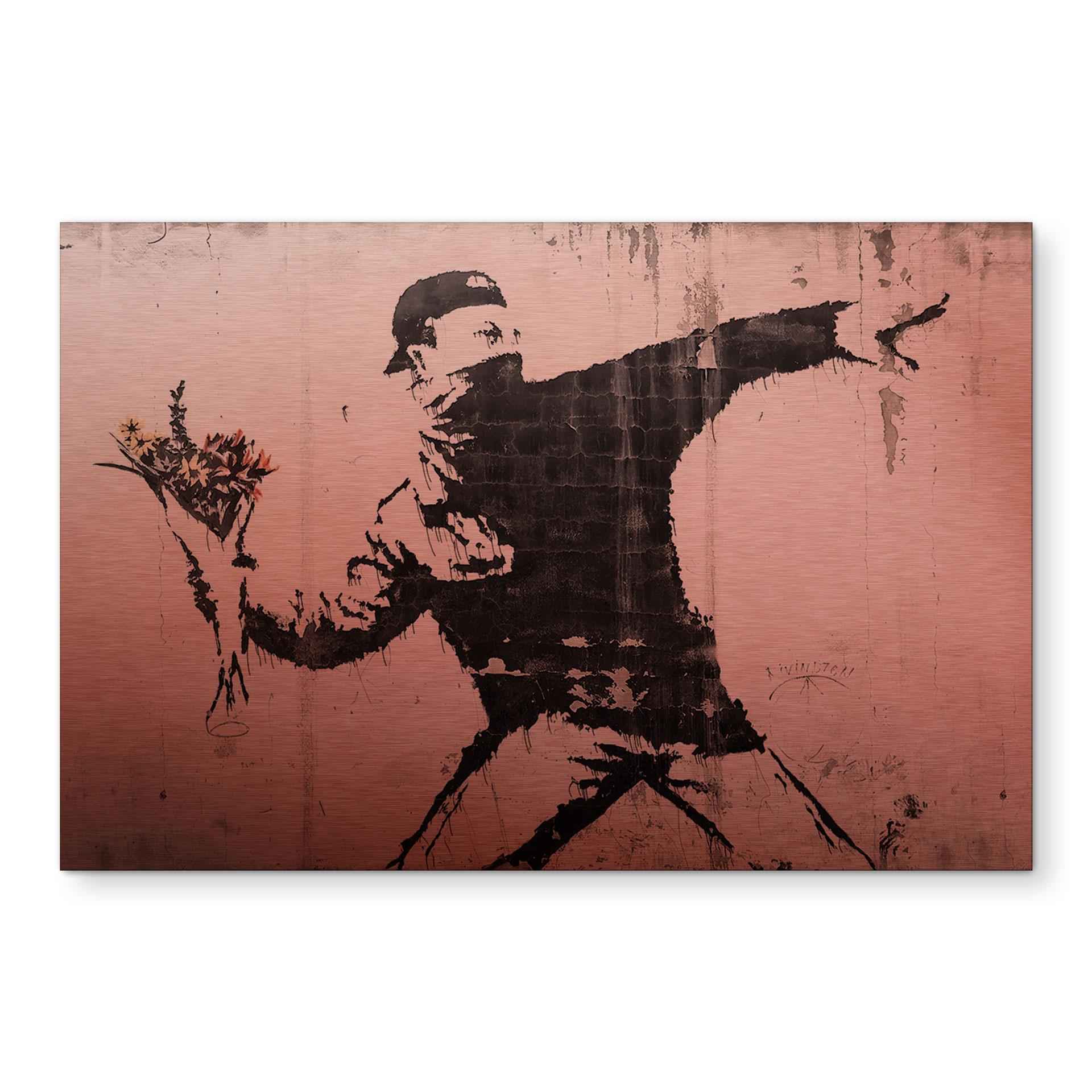 Alu-Dibond - Kobbereffekt - Banksy - Flower Thrower – print på aluminium (Alu-Dibond)