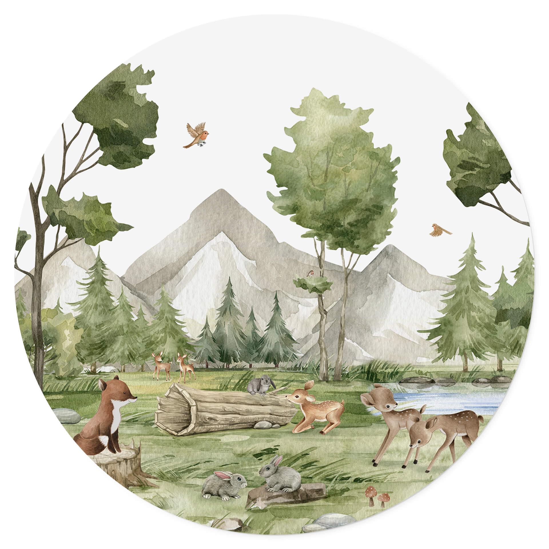 Kinderzimmer Wandtattoo Oliver Robins - Niedliche Tiere im Wald - Rund