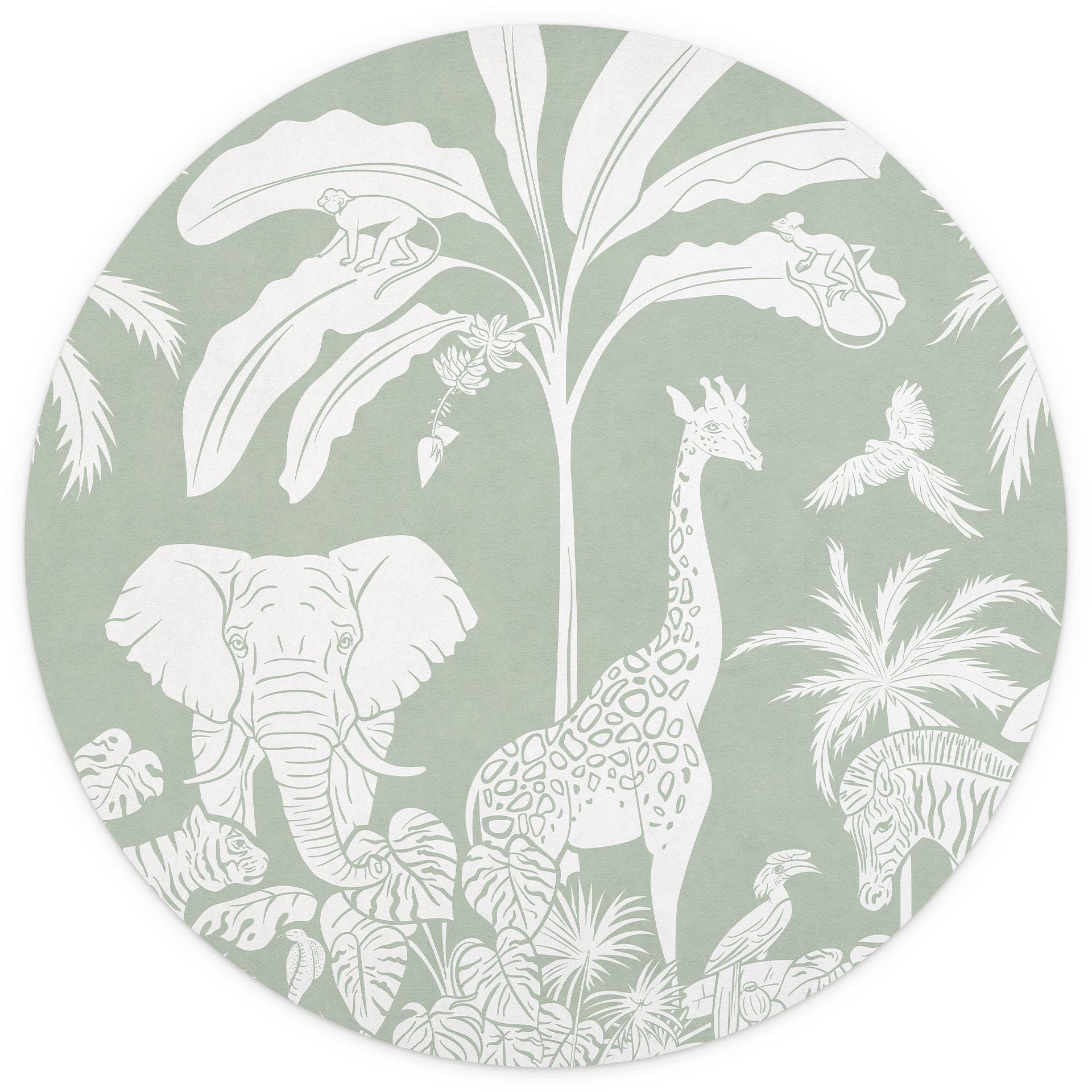 Jungle dieren in tropisch groen - Kikki Belle - Fotobehang rond - vliesbehang/zelfklevend vliesbehan