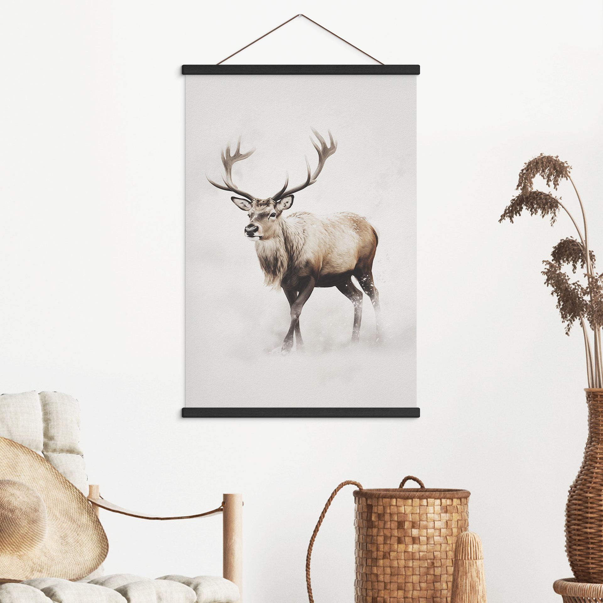 Póster de tela ciervo en invierno blanco - Magnusson