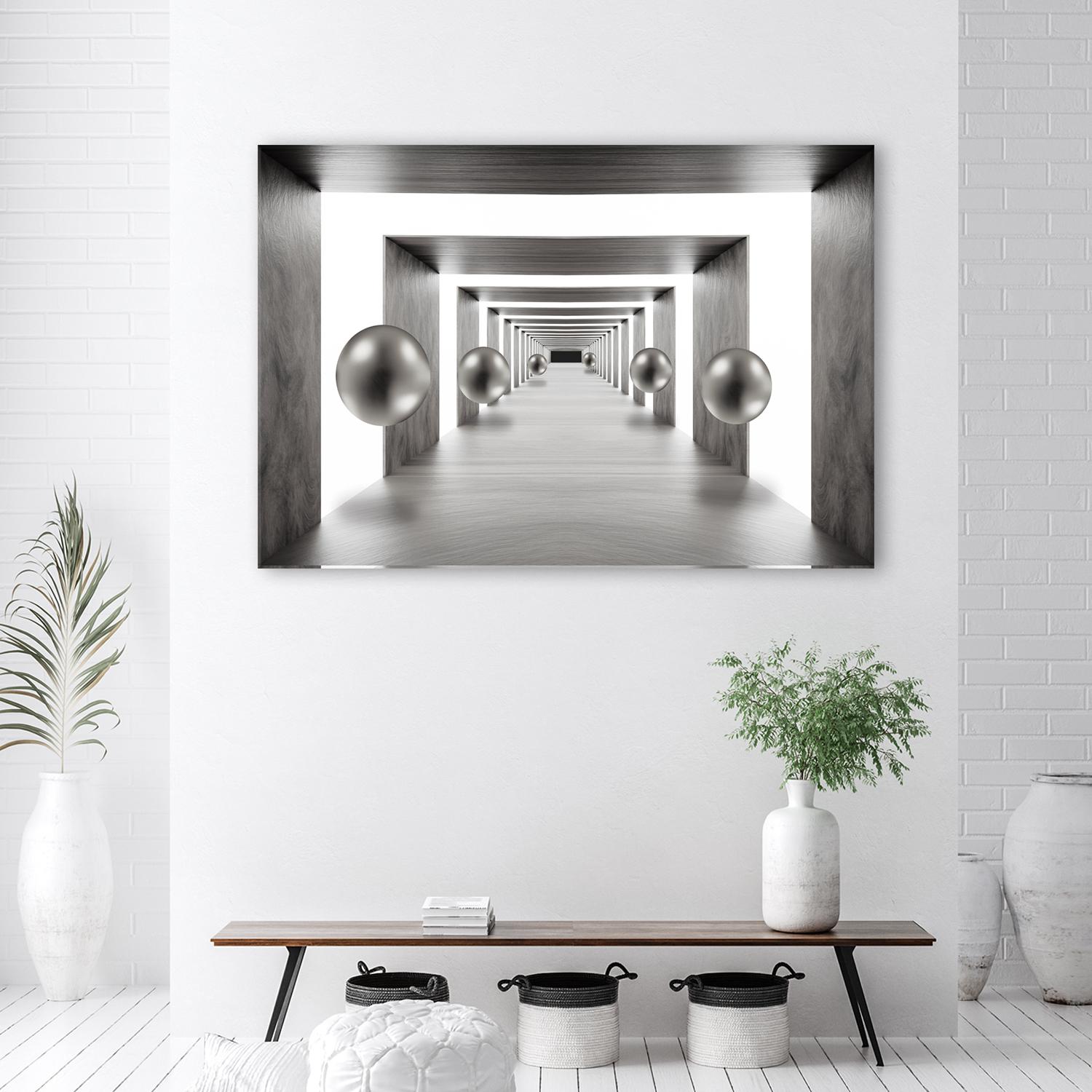 Canvasbillede, Tunnel sølv 3D kugler