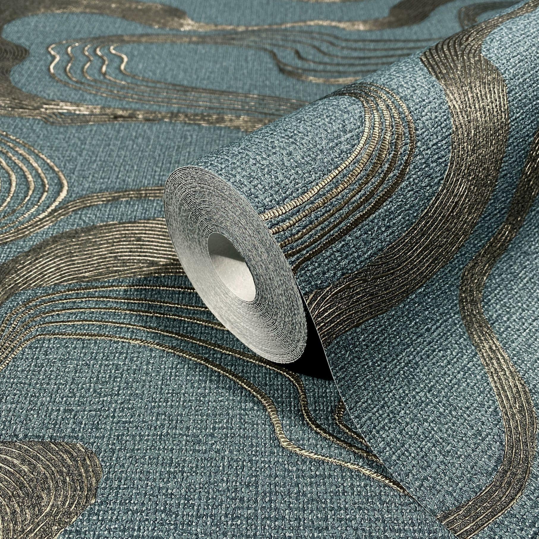 grafisk tapet, non-woven tapet Kumano blå