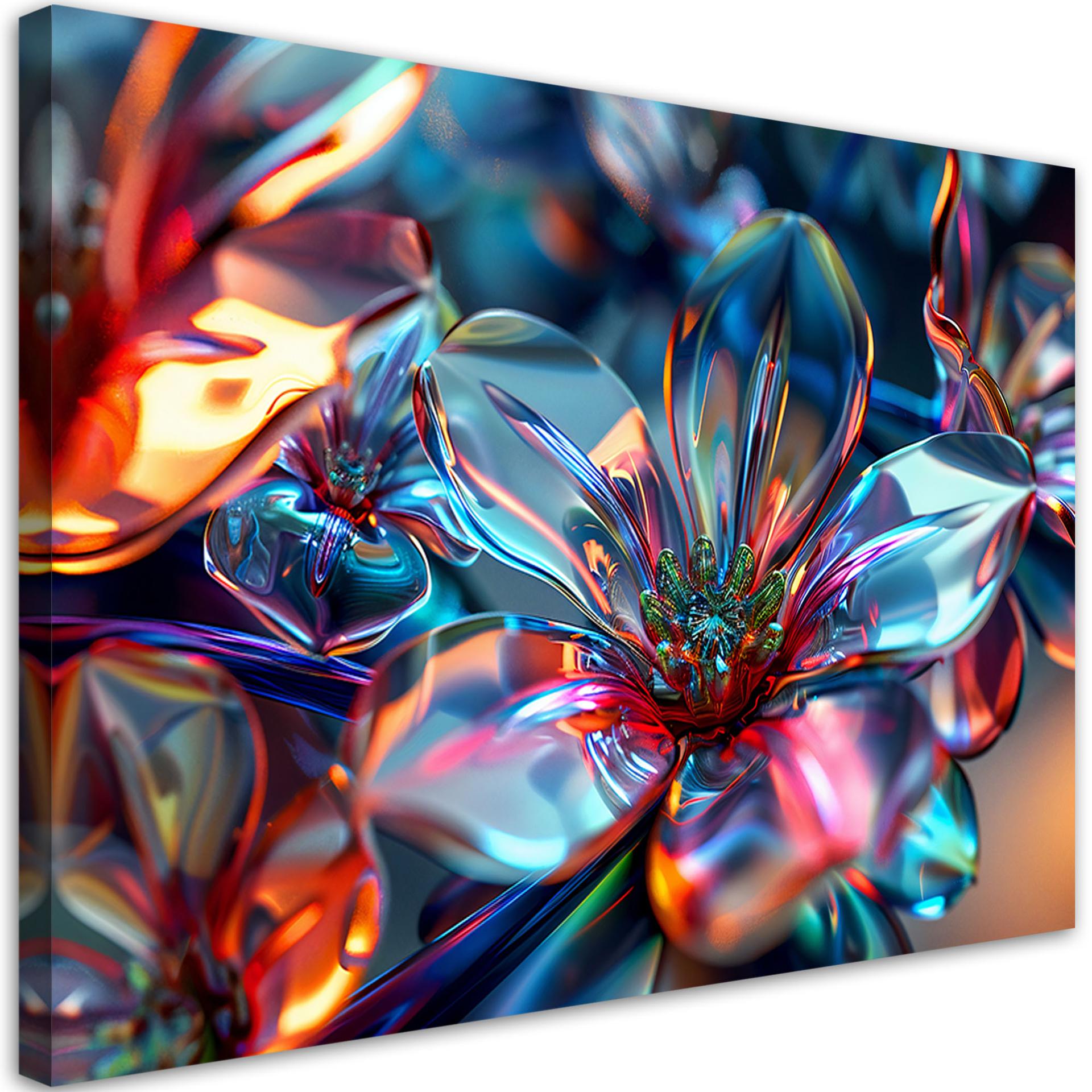 Canvasbillede, 3D-blomsterbuket af glas