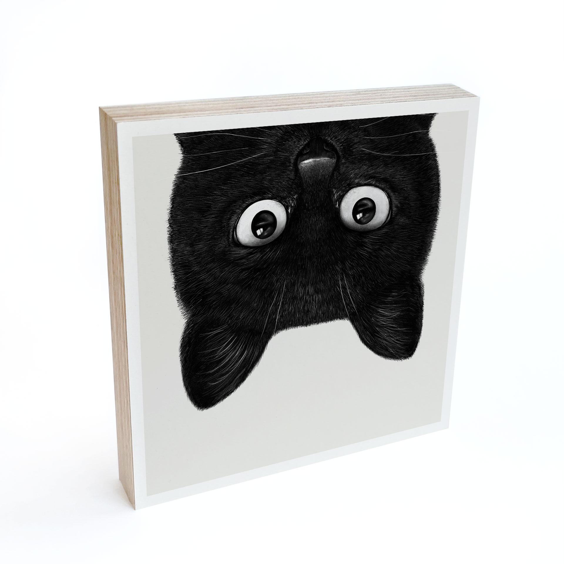 Tableau sur bois à poser Chat noir à l'envers - Korenkova