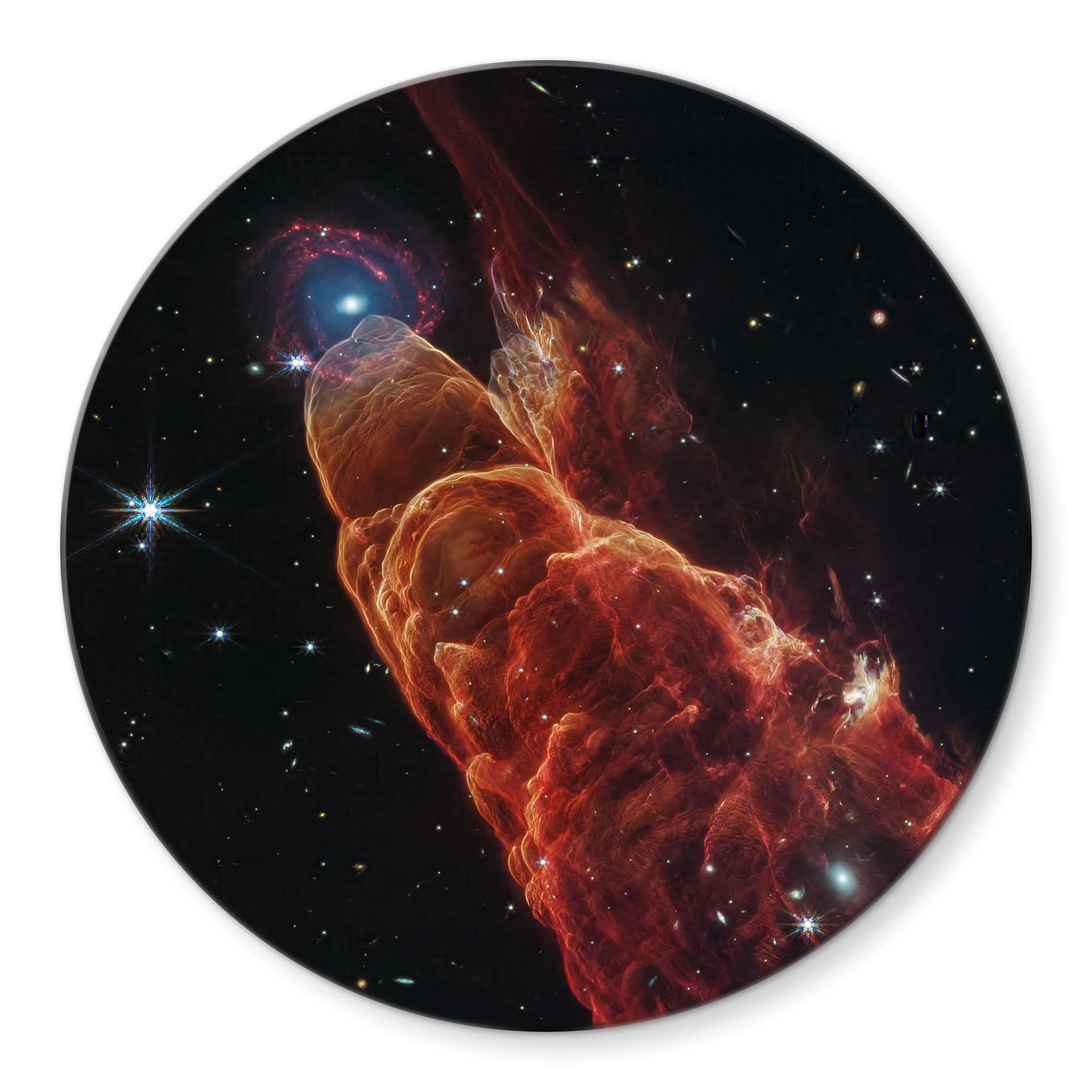 Glasbillede - James Webb Telescope - Cosmic Hurricane Herbig Haro 49/50 - Rund