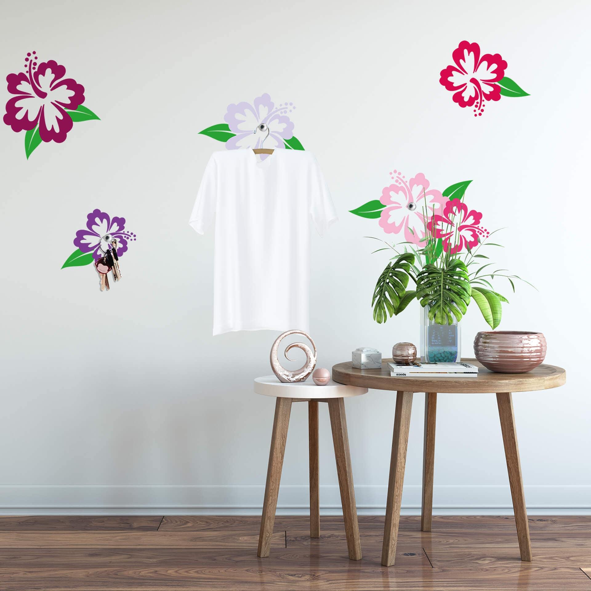 Sticker mural - Fleurs d'Hibiscus + Set de 3 patères inclus