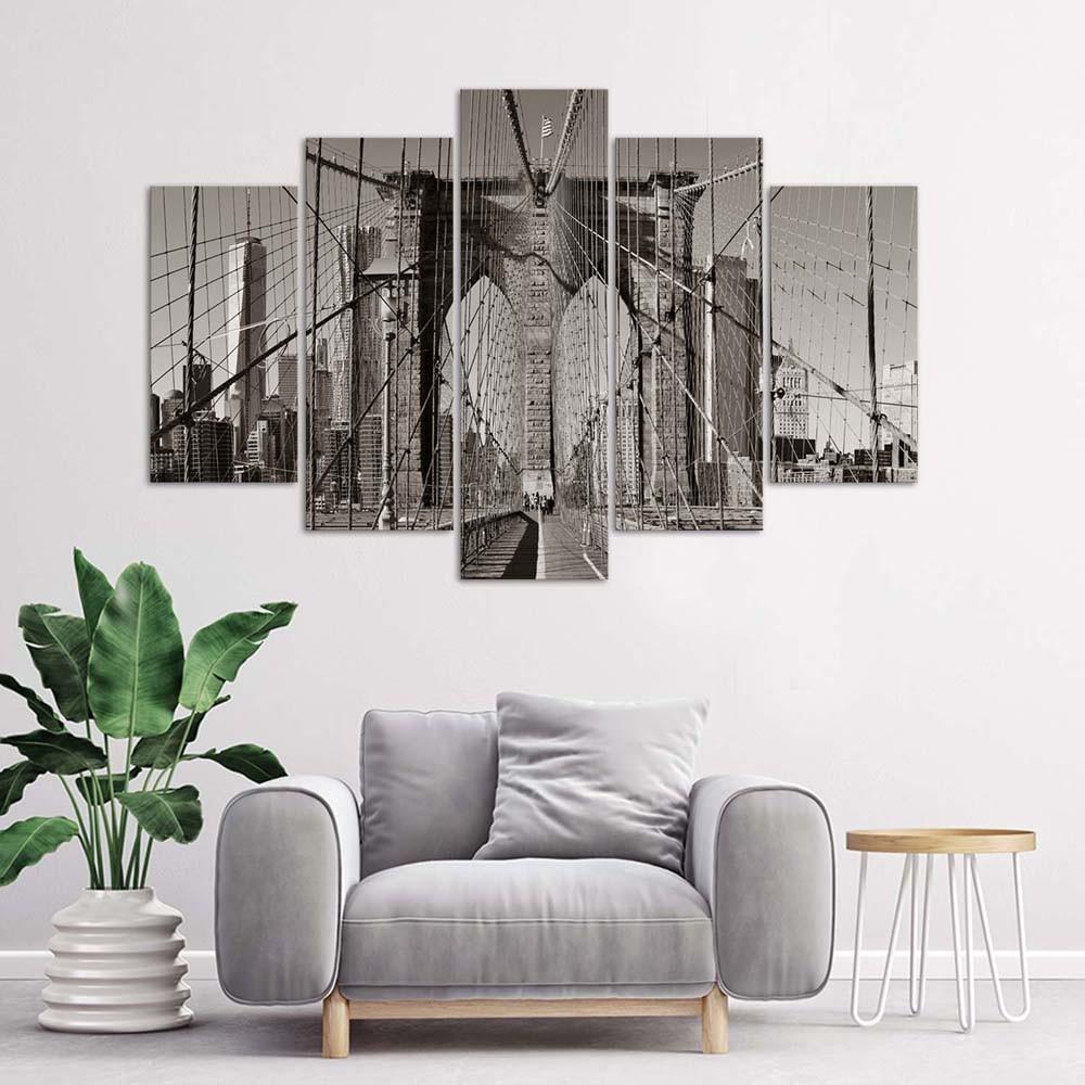 5 stykke lærredstryk, Brooklyn Bridge New York