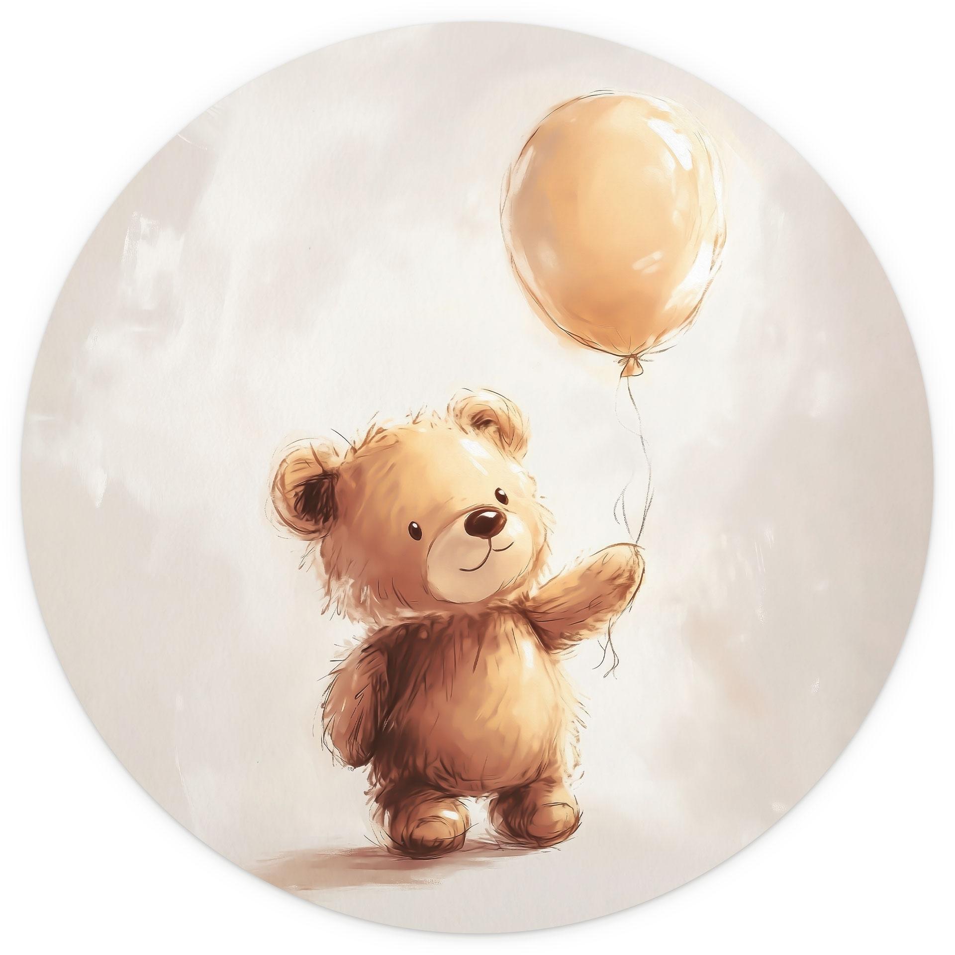 Fototapet til børneværelset Lille bamse med ballon - Magnusson - Rund - vliesetapet/selvklæbende non
