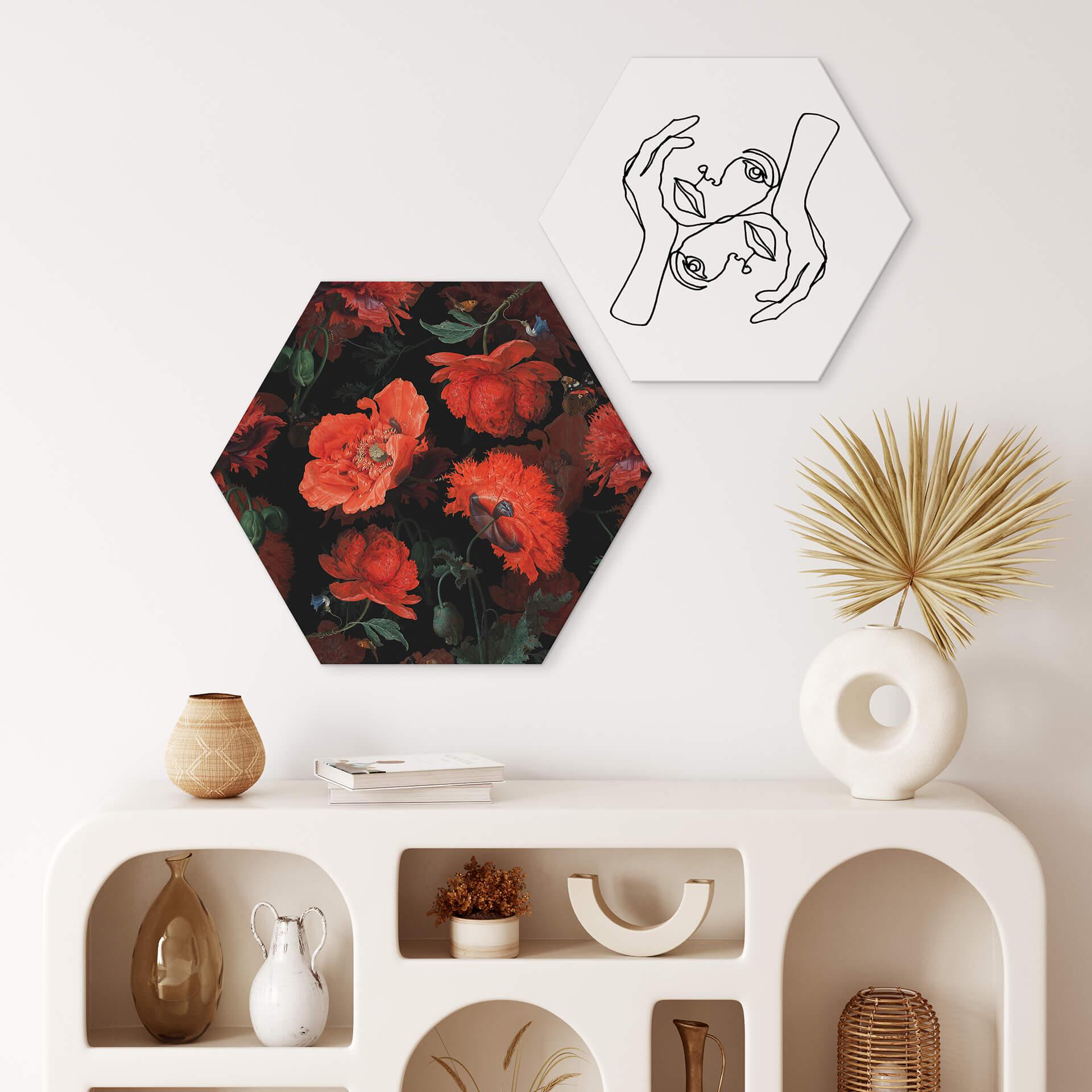 Hexagon Dibond UN Designs - Red Flowers