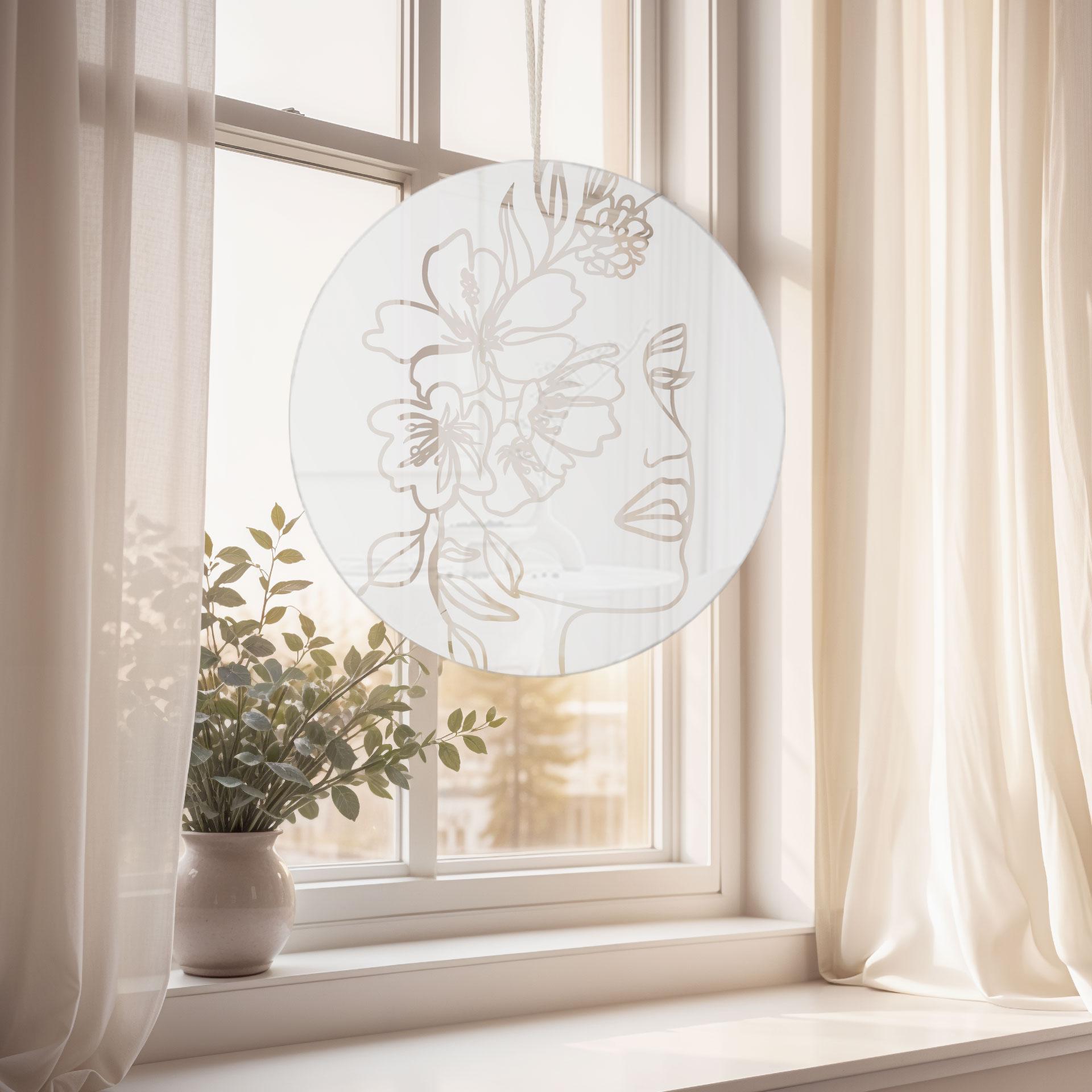 Akrylglasbillede, vinduesbillede til at hænge op Face Floral - Rund
