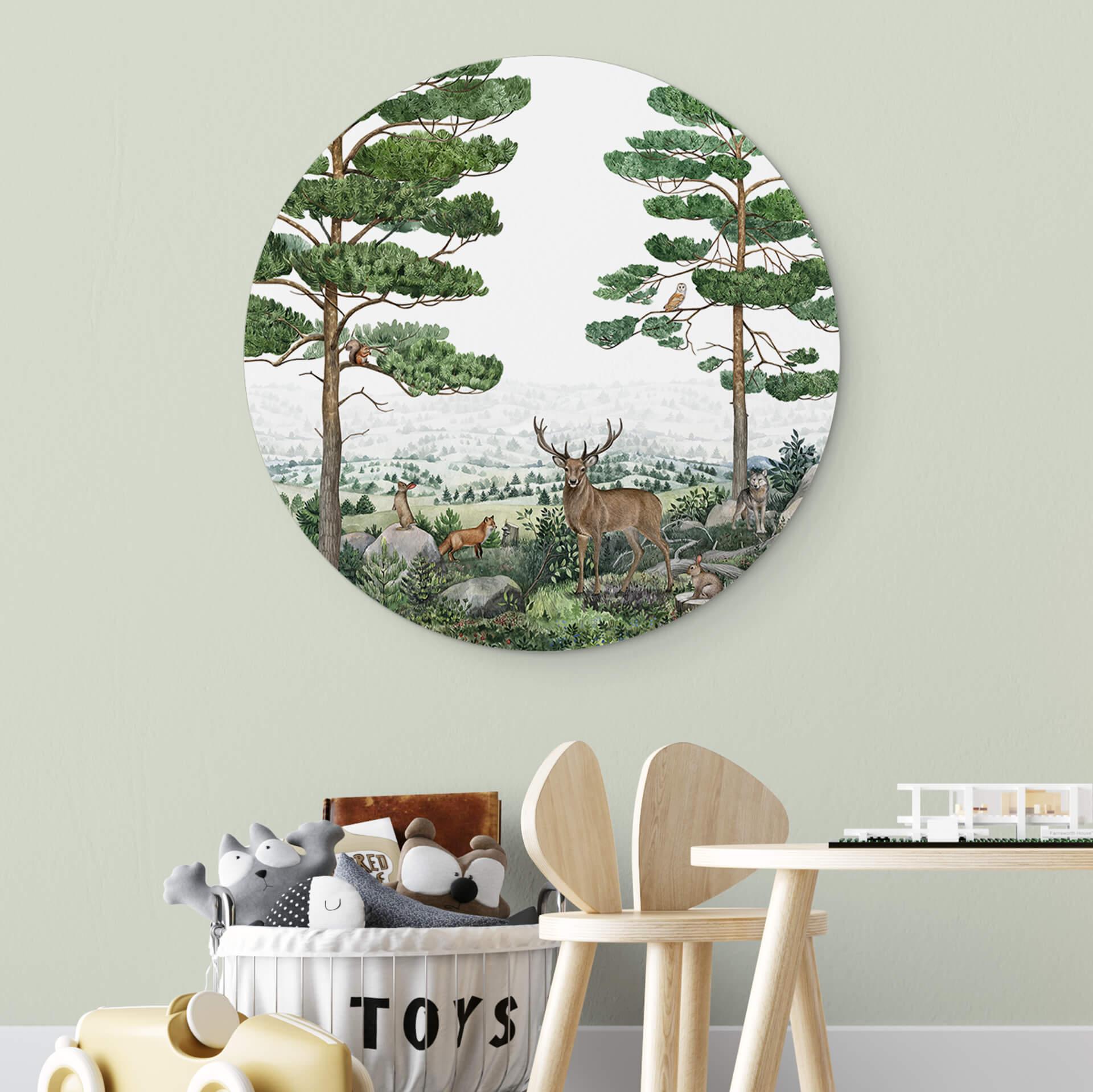 Wandbild Kikki Belle - Tierische Abenteuer im Grünen - Alu-Dibond Rund