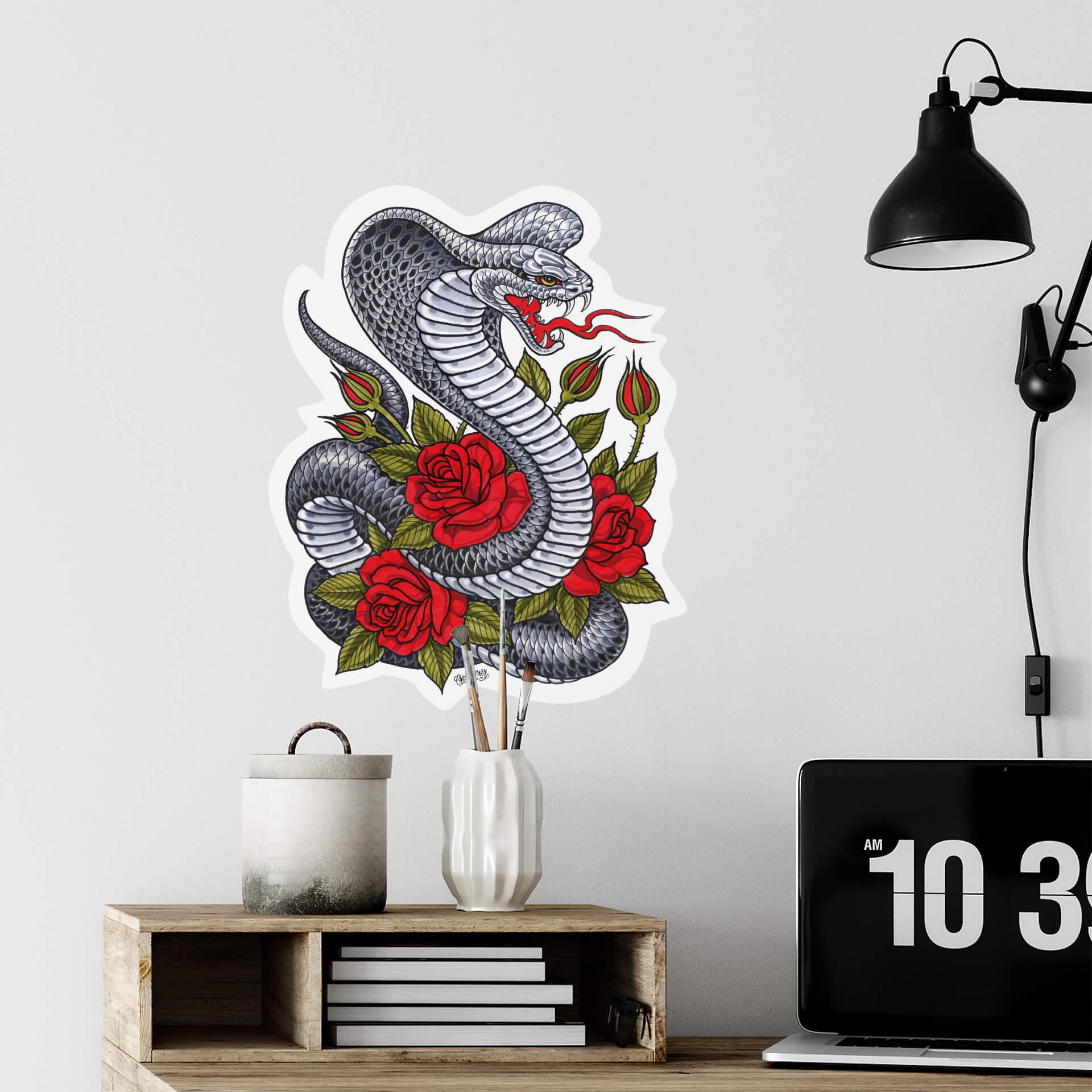 Sticker mural - Miami - Ink - Cobra et roses