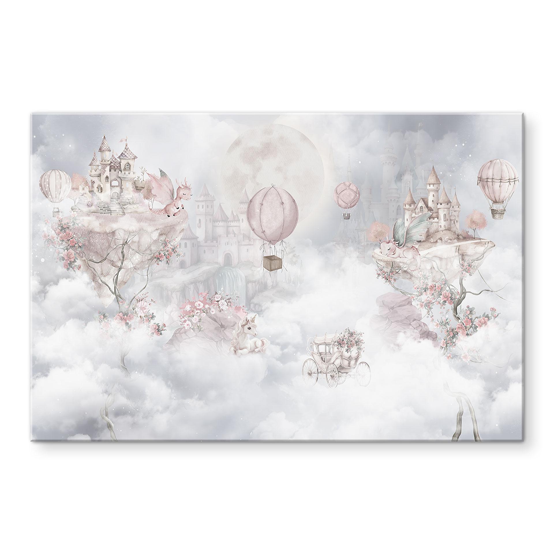 Wandbild Märchenwelt mit Schloss und Einhorn - Ms Tiff - Alu-Dibond