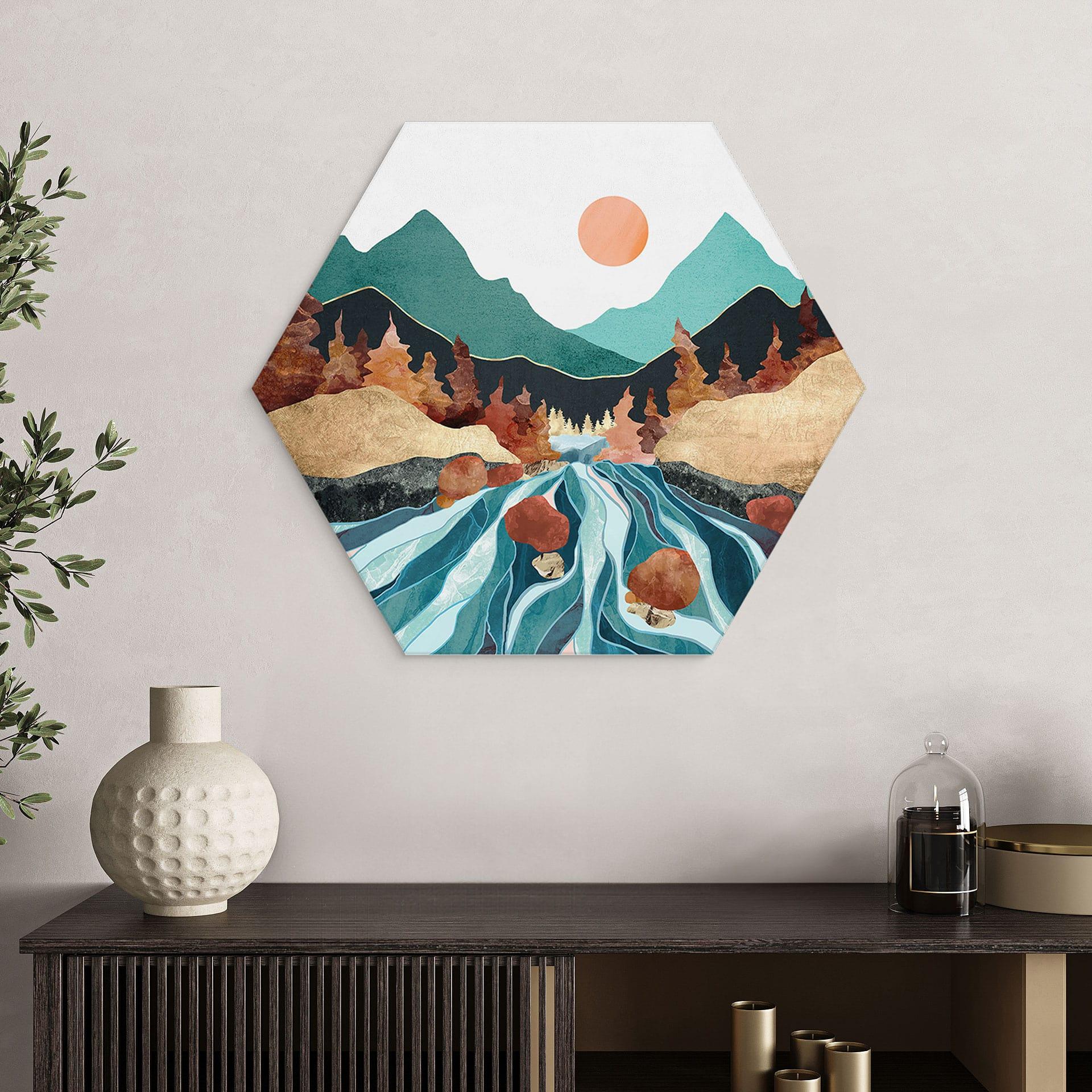 Hexagon Dibond Bjergland flod - SpaceFrog Designs