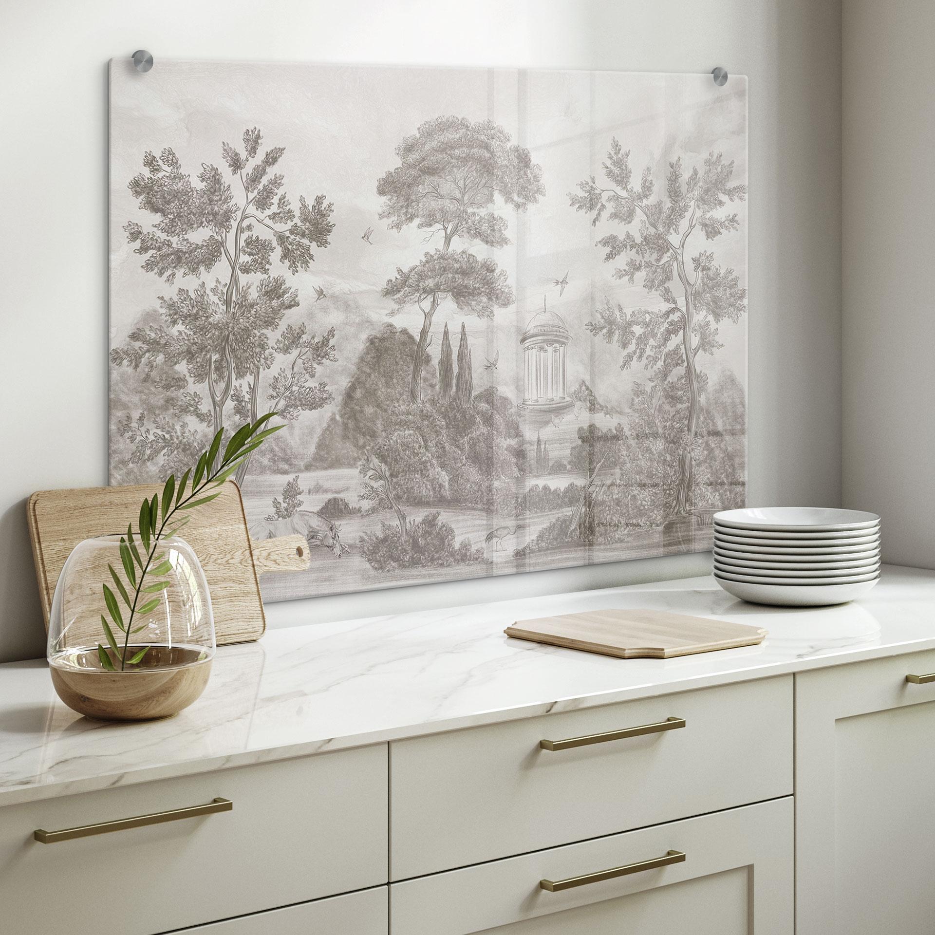 Spatscherm landschap met tuinlandschap in beige - Ms Tiff