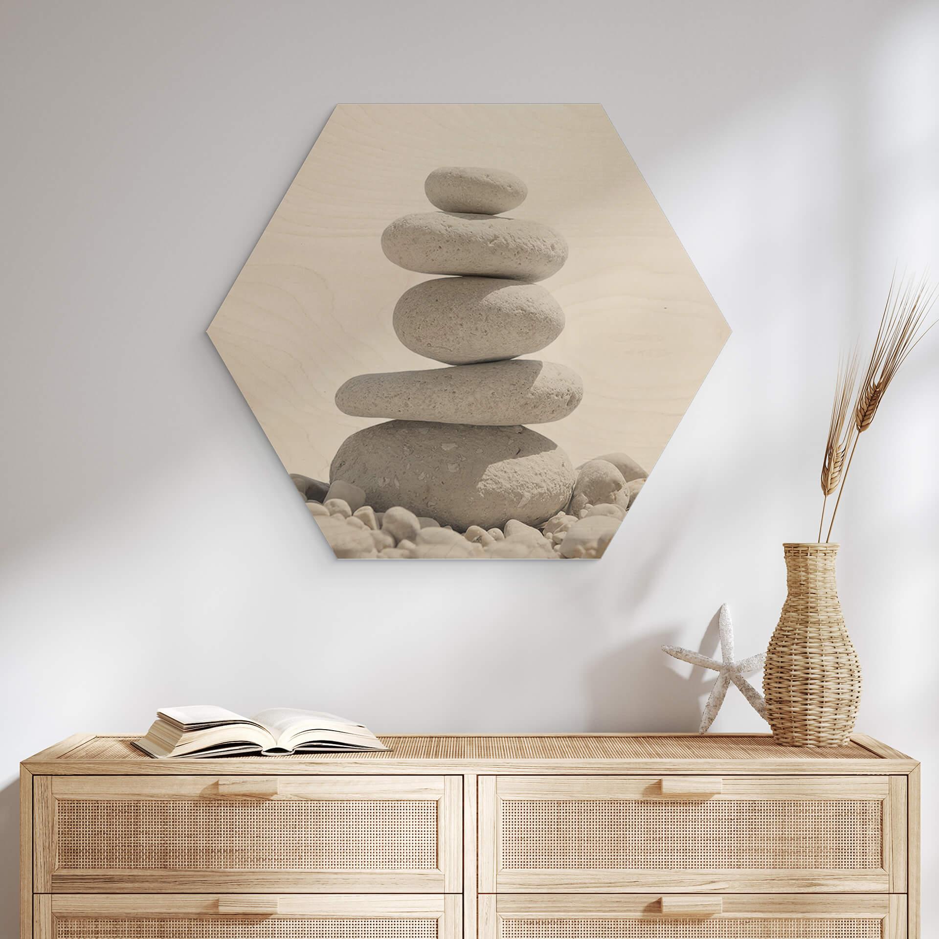 Hexagon Hout Stenen aan Zee