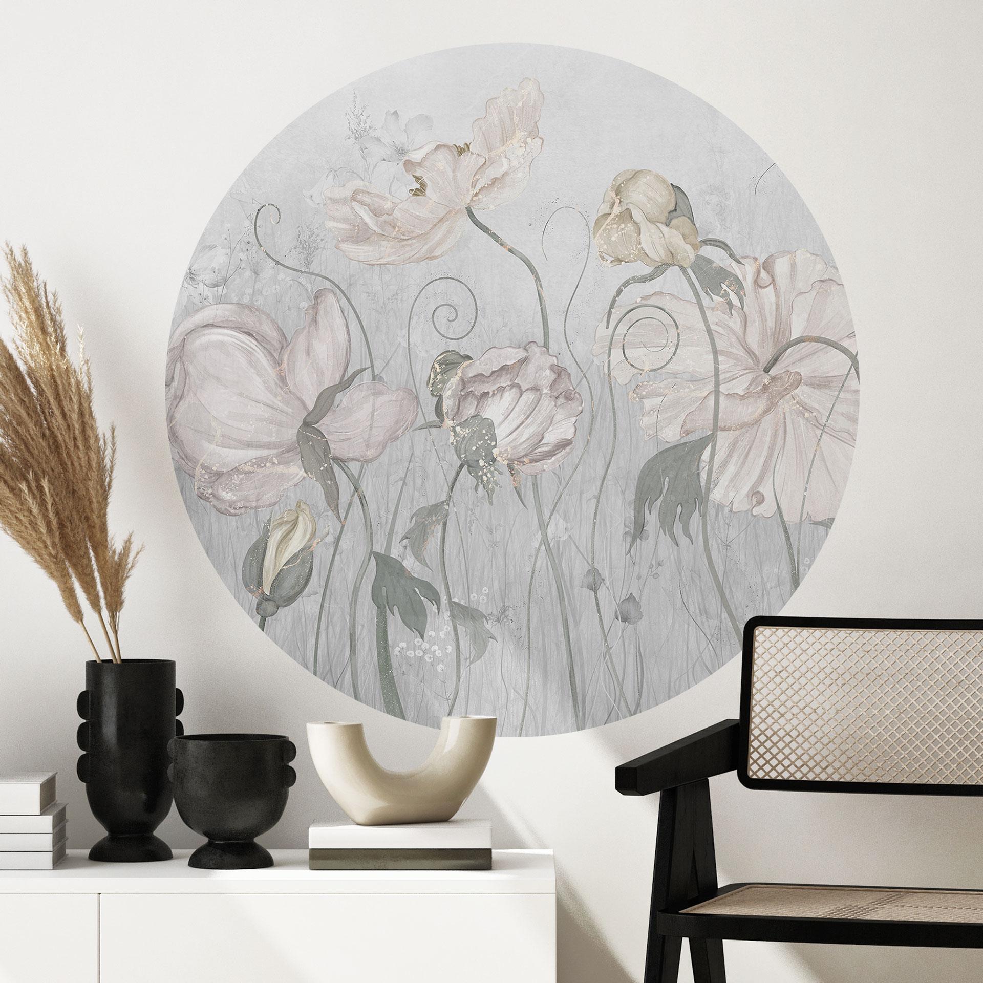 Bloemen muursticker in vintage stijl in grijs - Ms Tiff - Rond