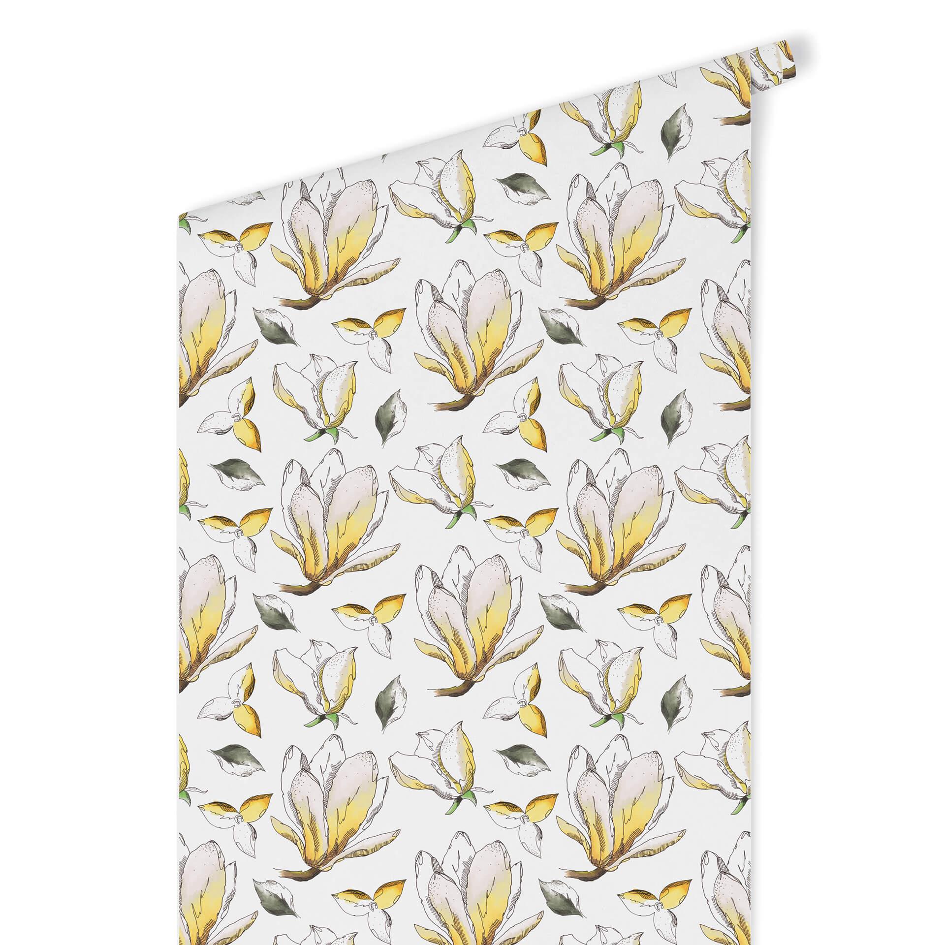 Patroonbehang – Illustrated Flowers – geel