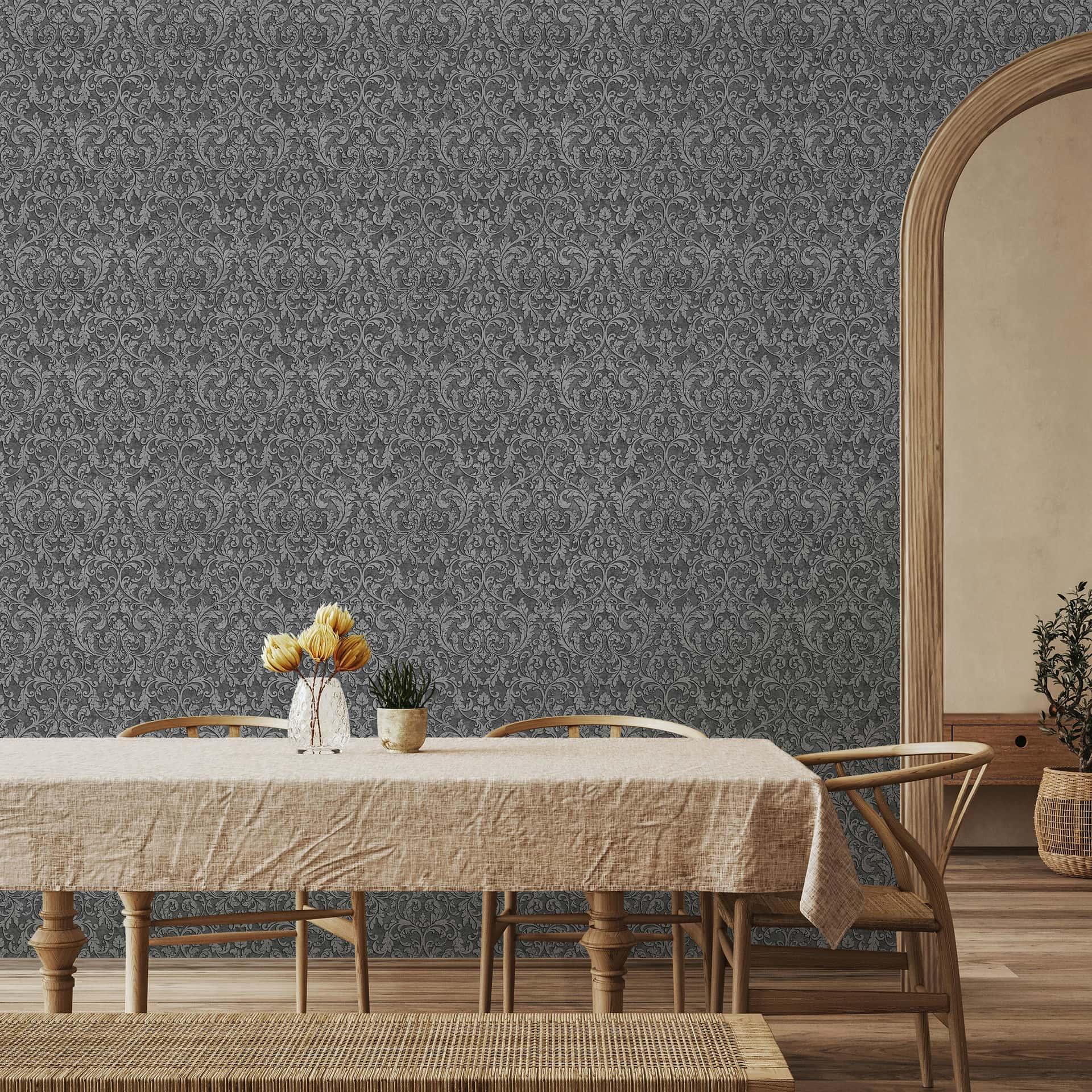 Vliesbehang Ornamental Ornamental Classic mat in antraciet