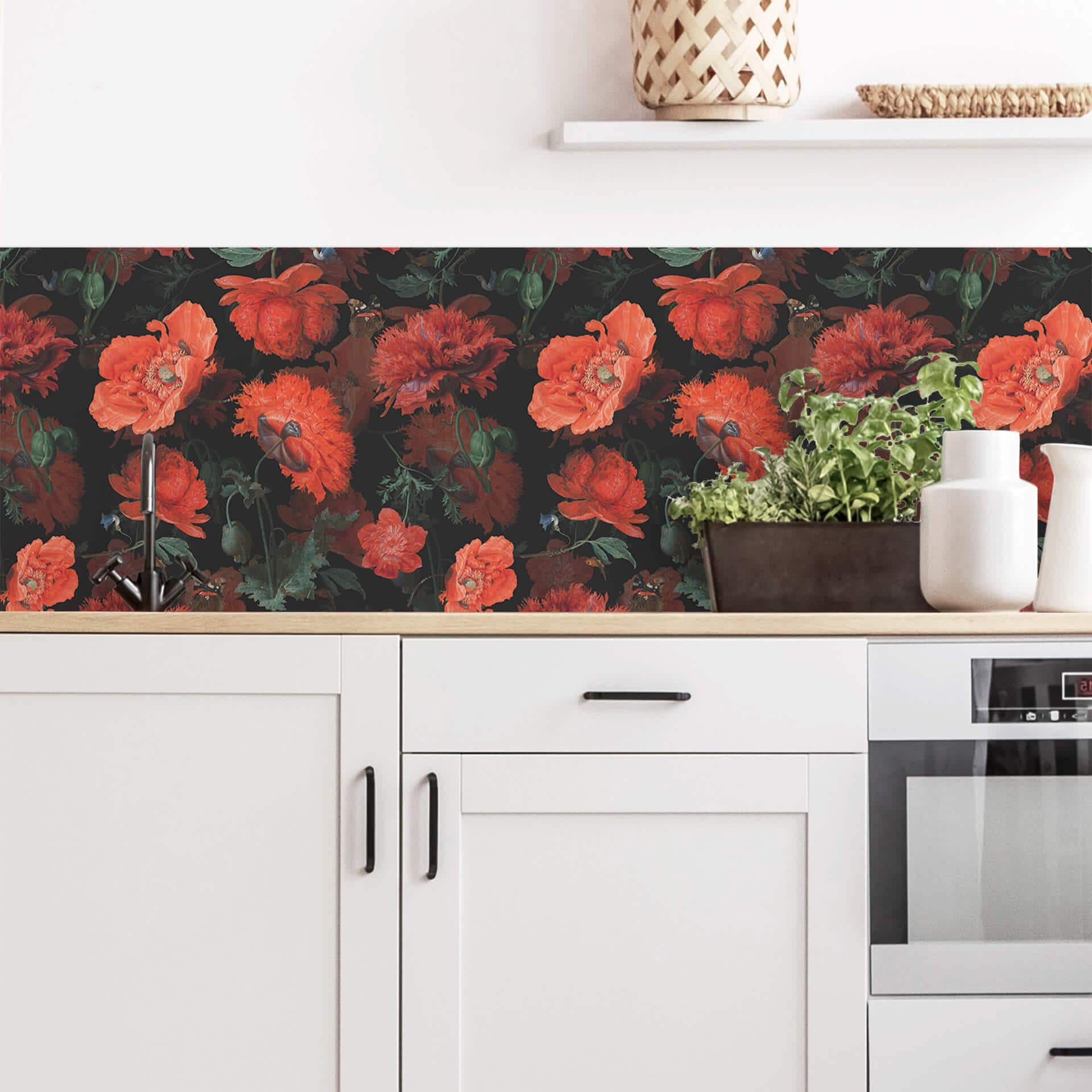 Revêtement mural pour cuisine UN Designs - Fleurs rouges