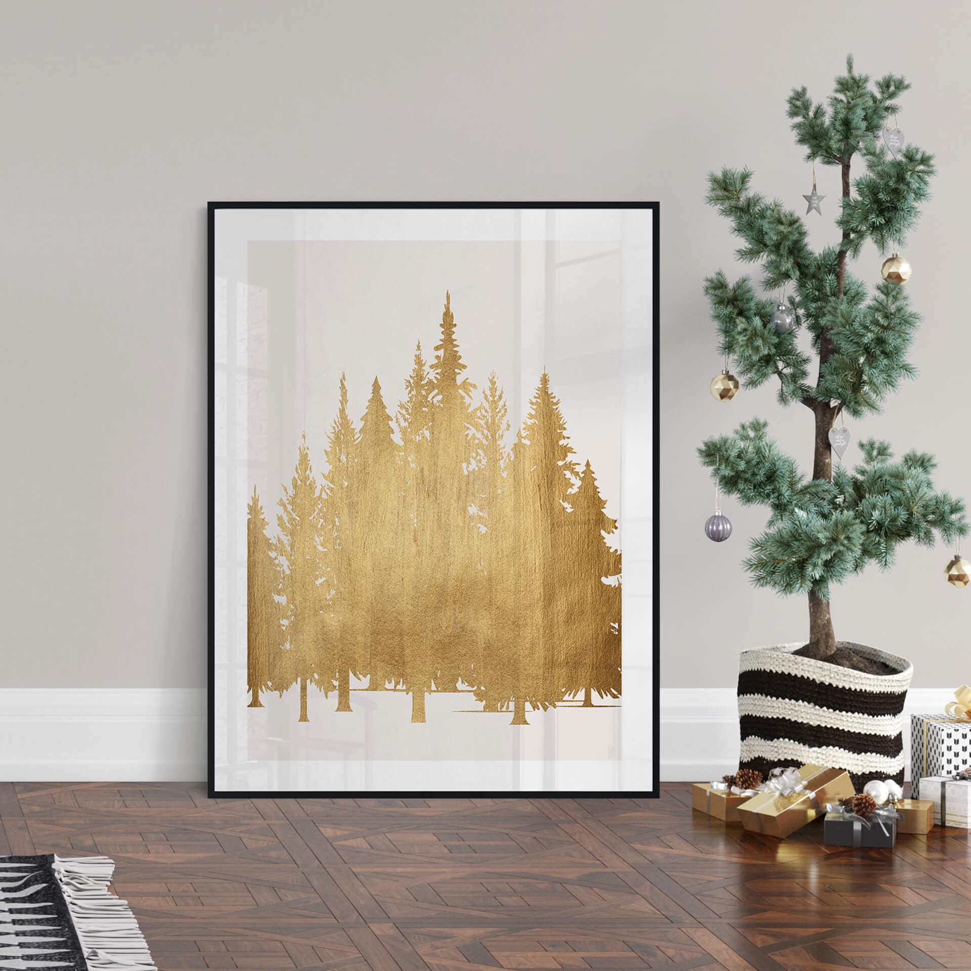 Poster Kubistika - Gouden Dennenbos - Kerstposter