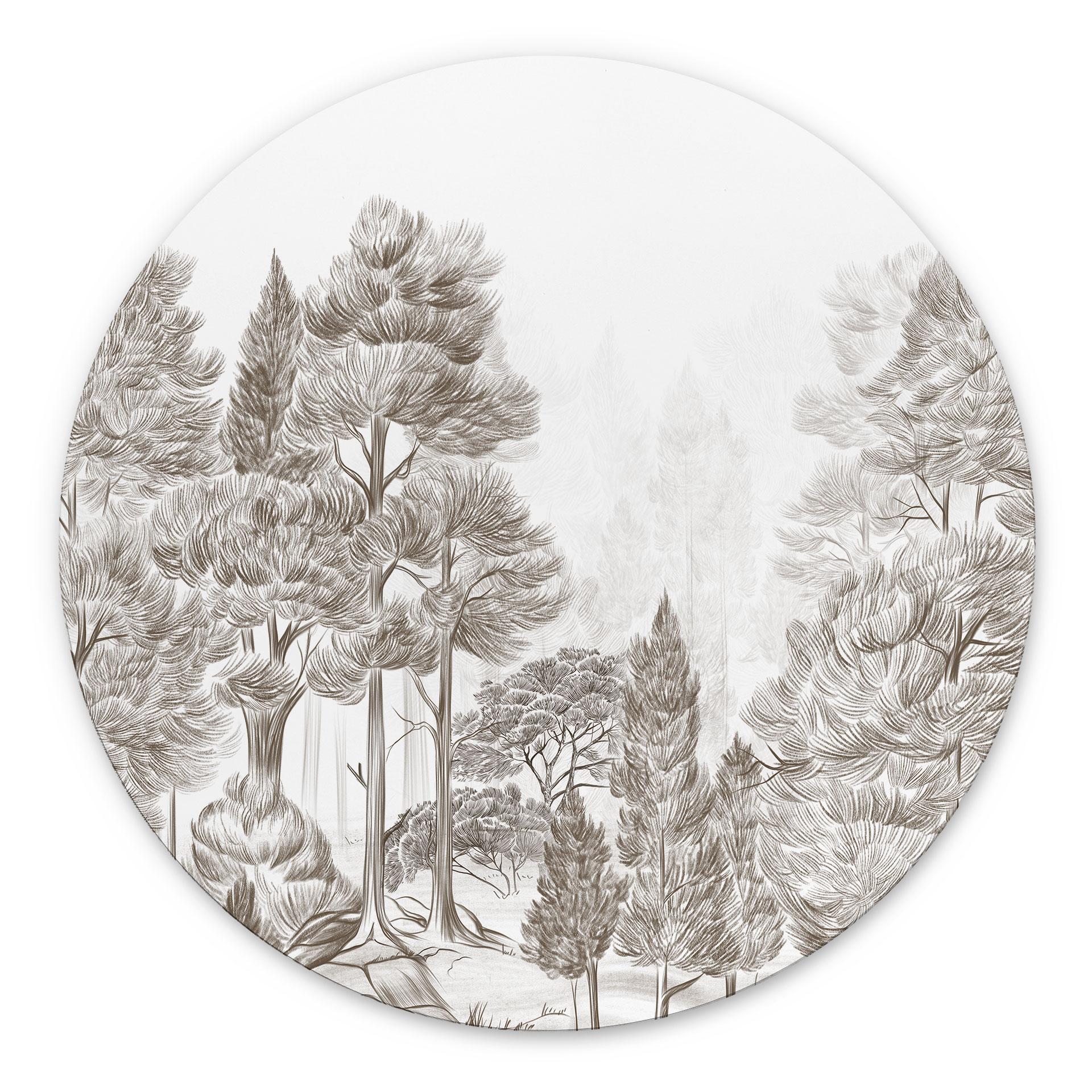 Wanddecoratie Bos met boslandschap in beige - Ms Tiff - Alu-Dibond Rond