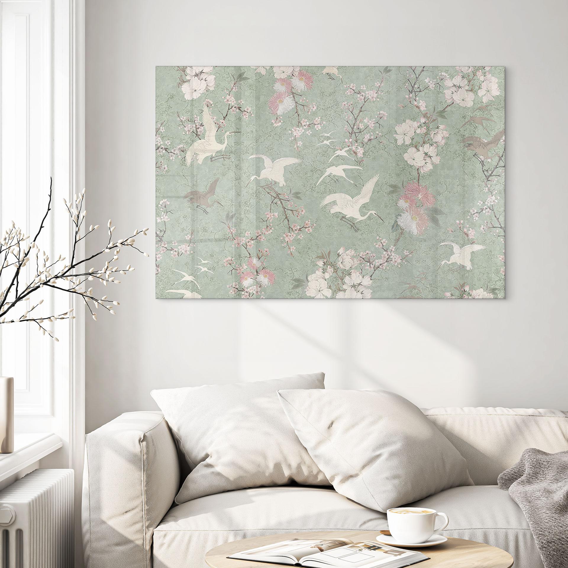 Akrylbillede Kraner i kirsebærblomst Rush Green - Bloomery Decor