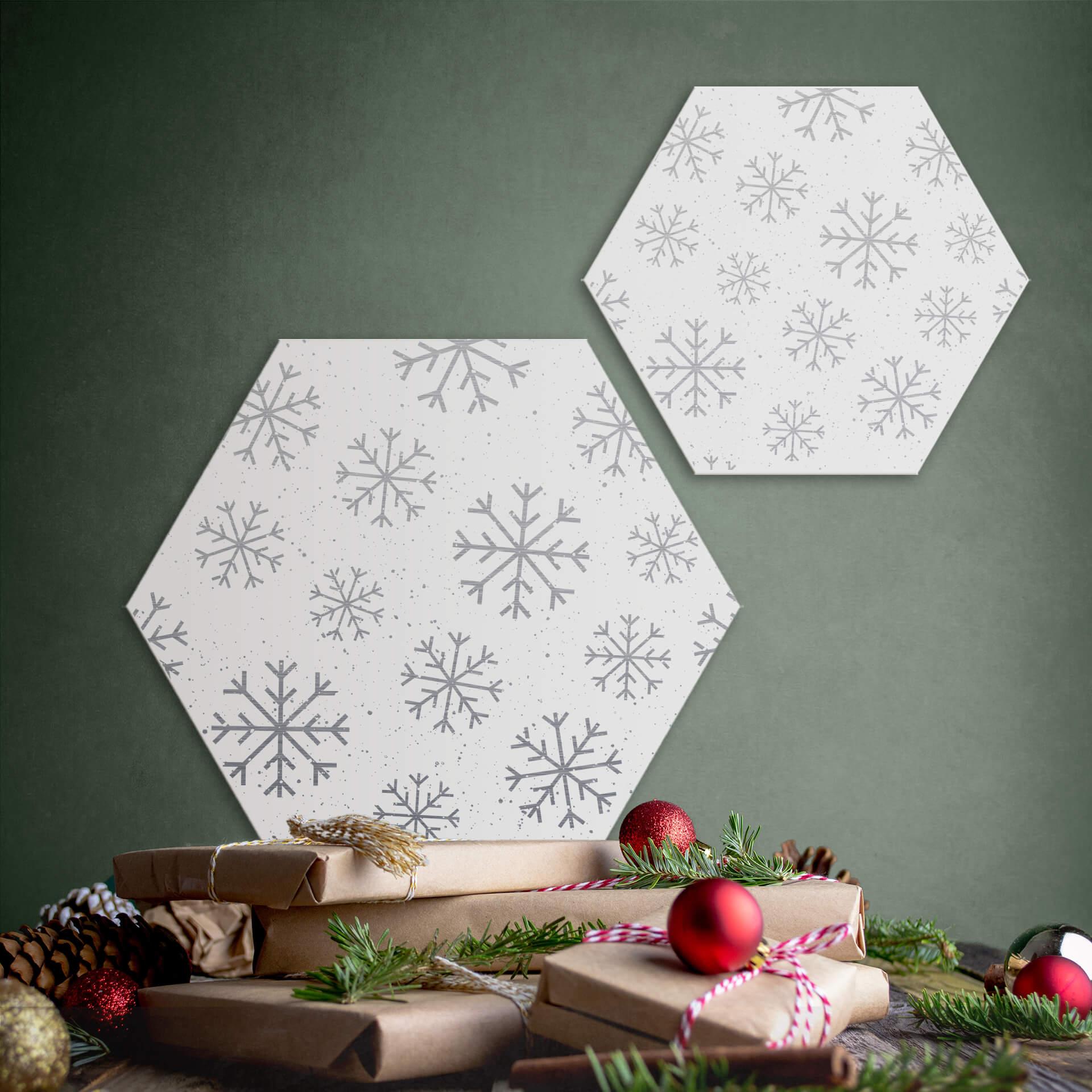 Hexagon - Alu-Dibond sølv snefnug