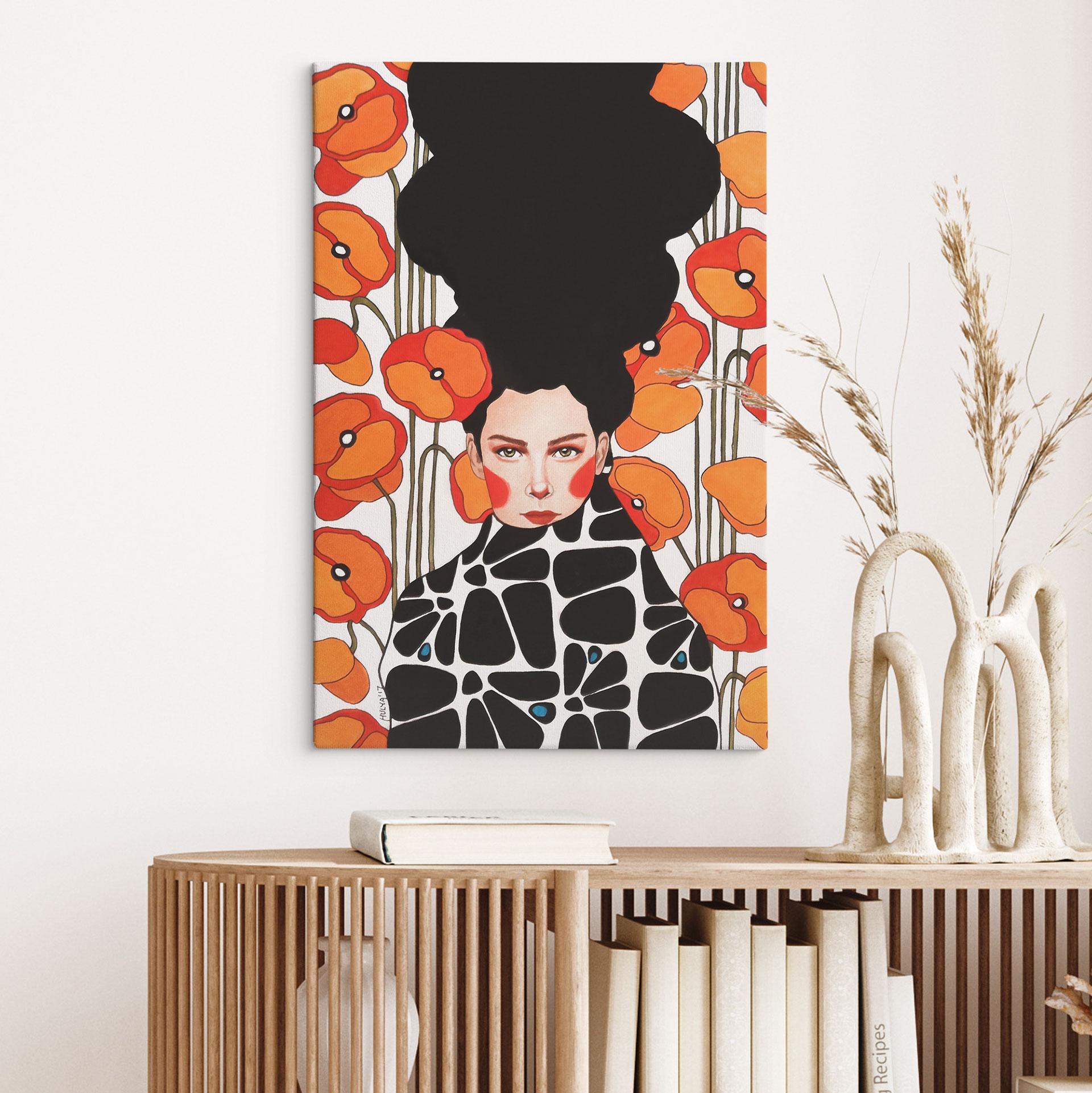 Canvasbillede kvinde med retro valmueblomster - Hülya