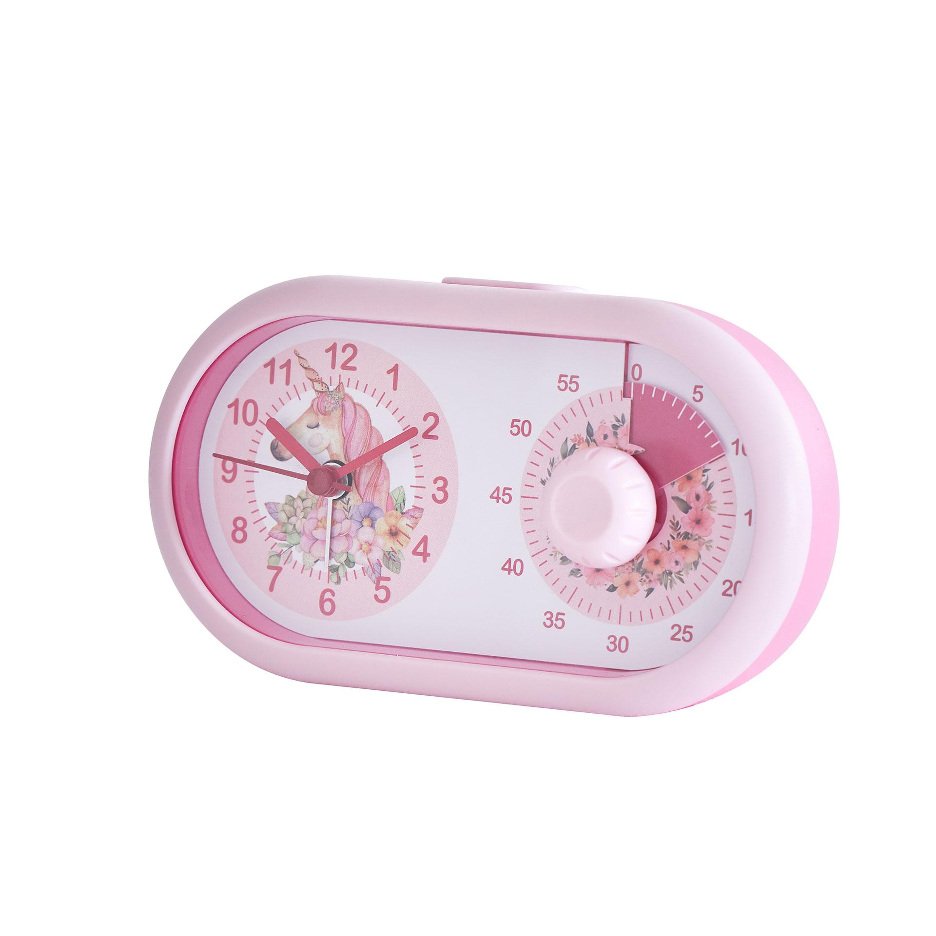 Kinderuhr Tischuhr mit Wecker und Timer-Funktion, Einhorn rosa, 16x9,5 cm