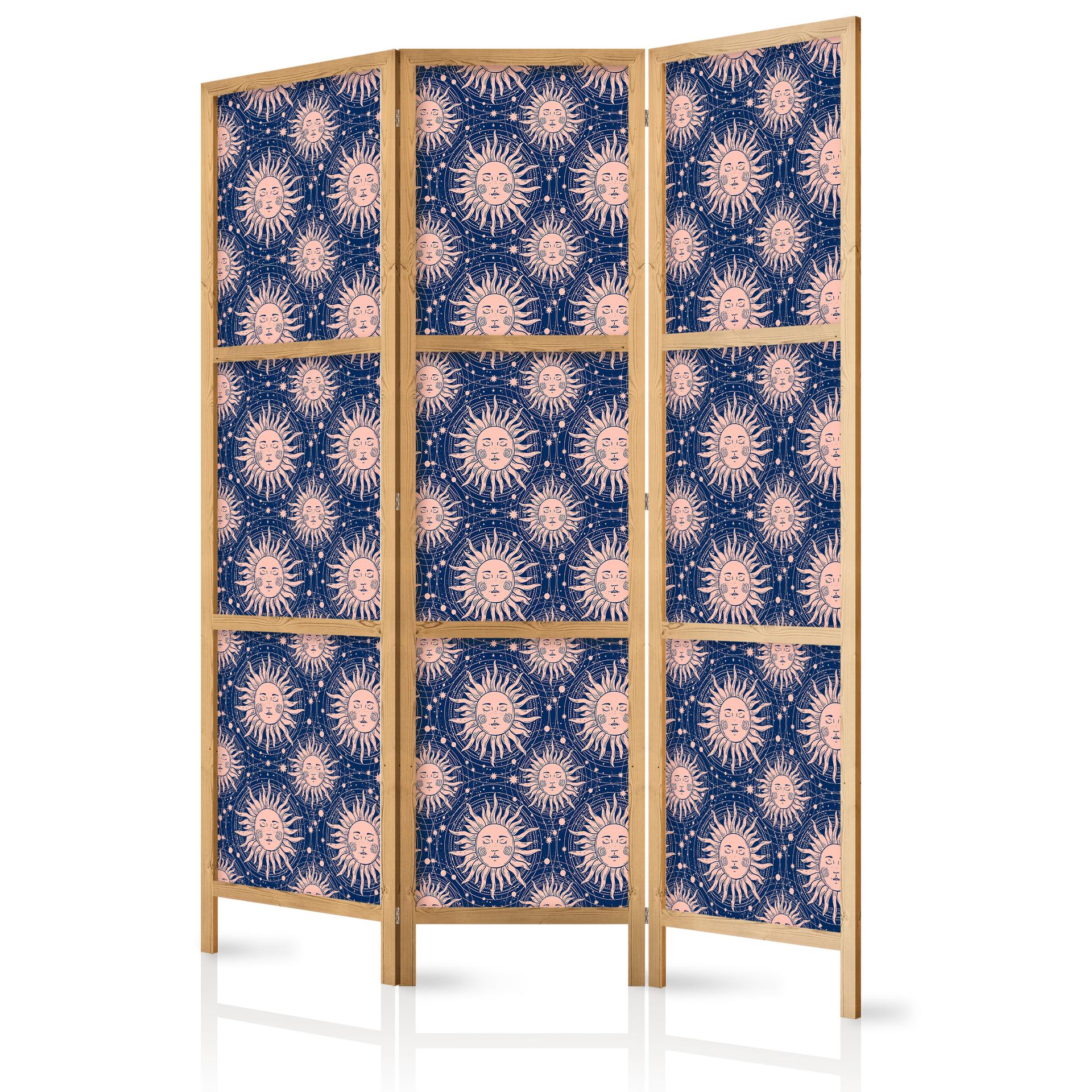 Japanischer Paravent, Raumteiler freistehend, Trennwand - Sunny Patterns: Repeating Sun Motif