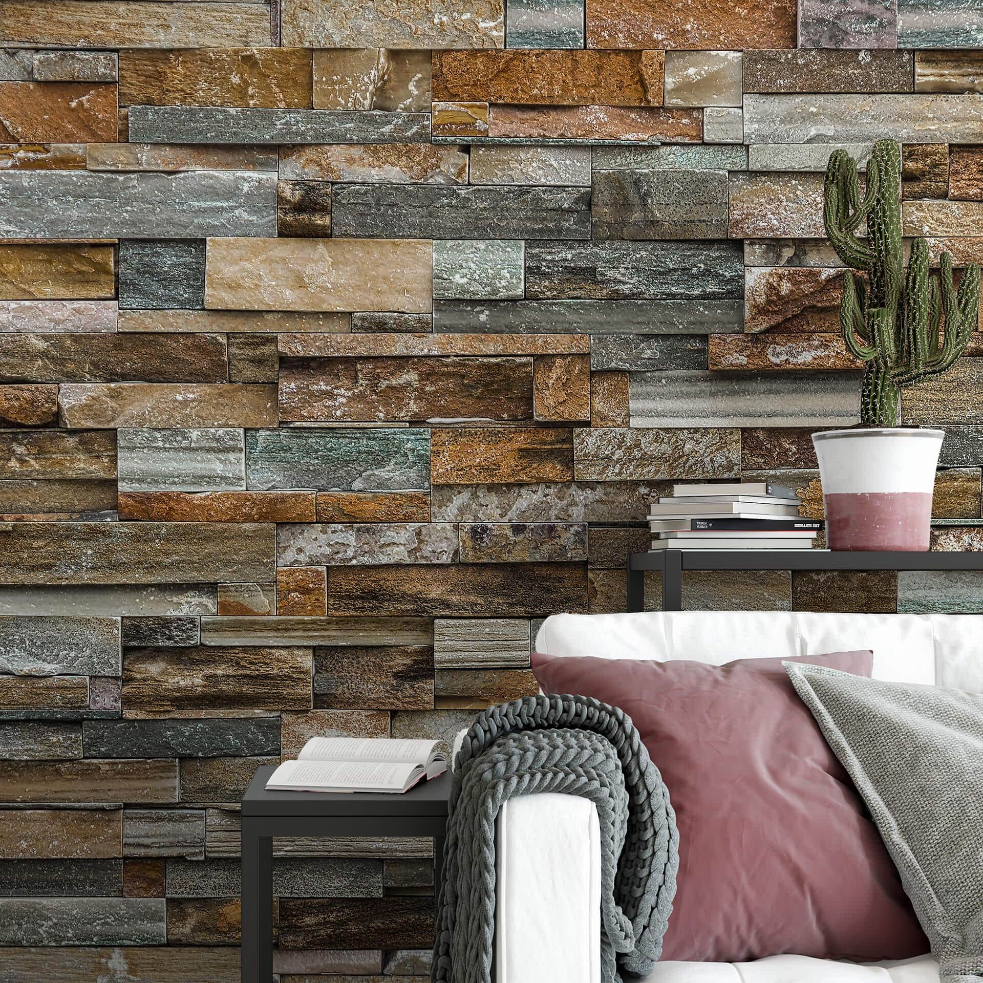 Fotobehang Papierbehang Colorful Stone Wall - 366x254 cm